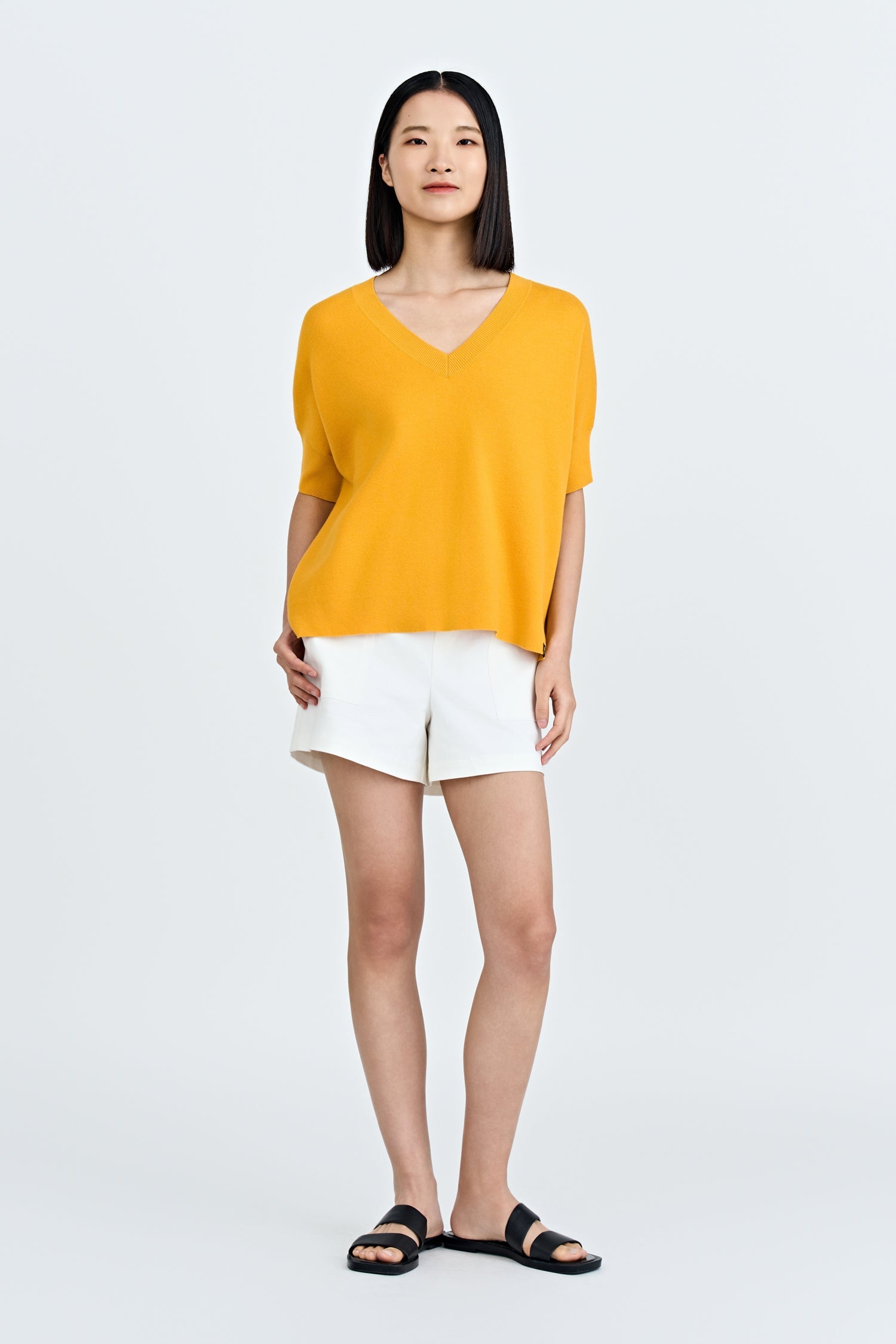 Knitted V-Neck Top - Sunray