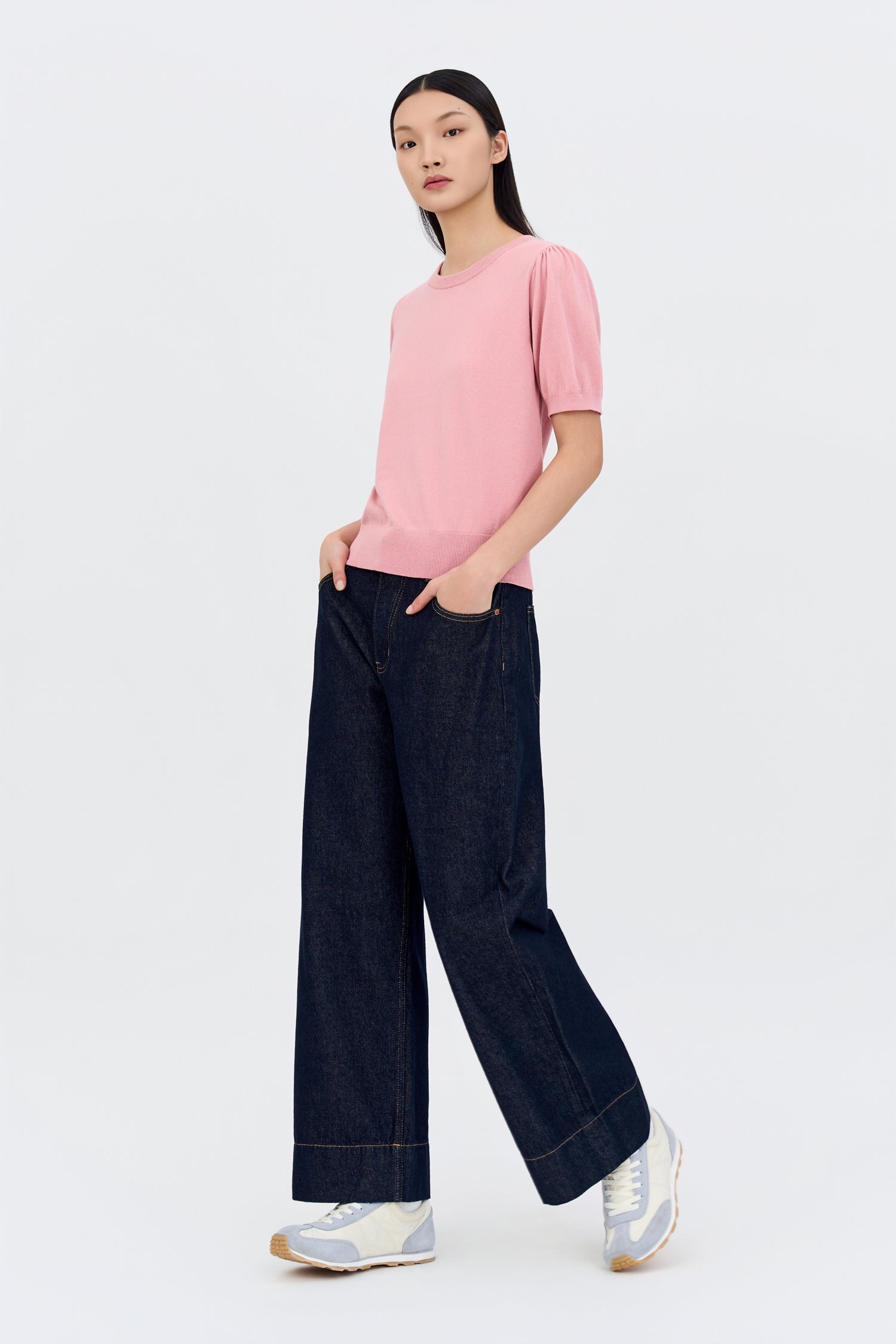 Knitted Puff Sleeve Top - Blush