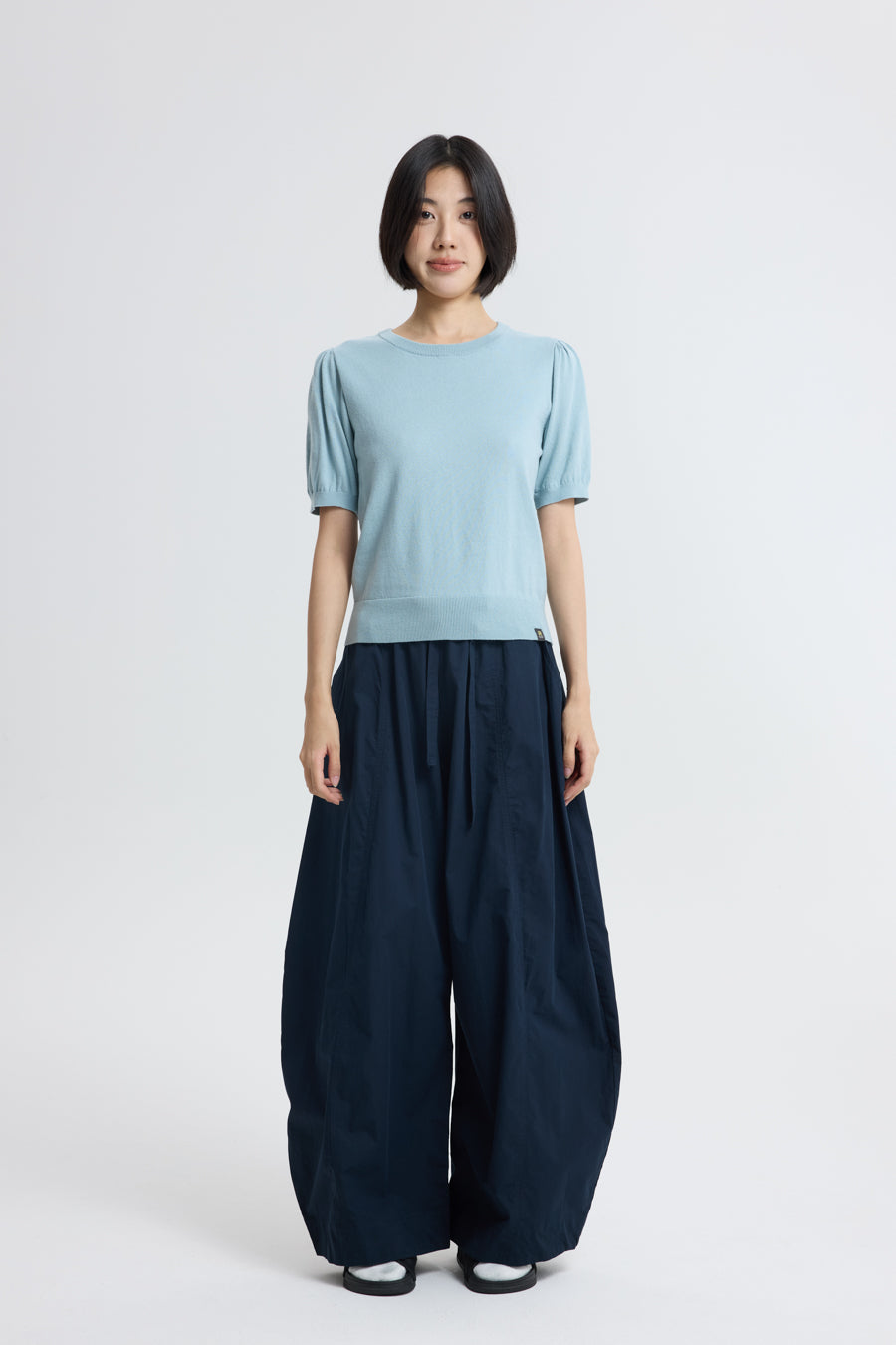 Knitted Puff Sleeve Top - Dusty Blue