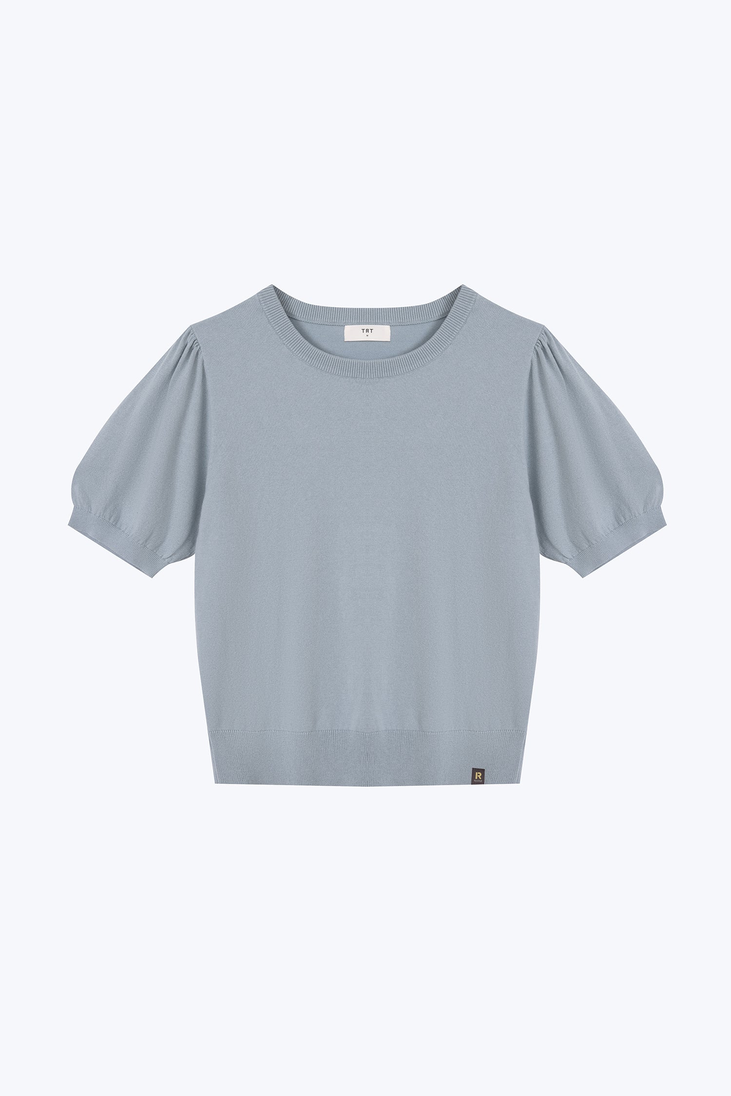 Knitted Puff Sleeve Top - Dusty Blue