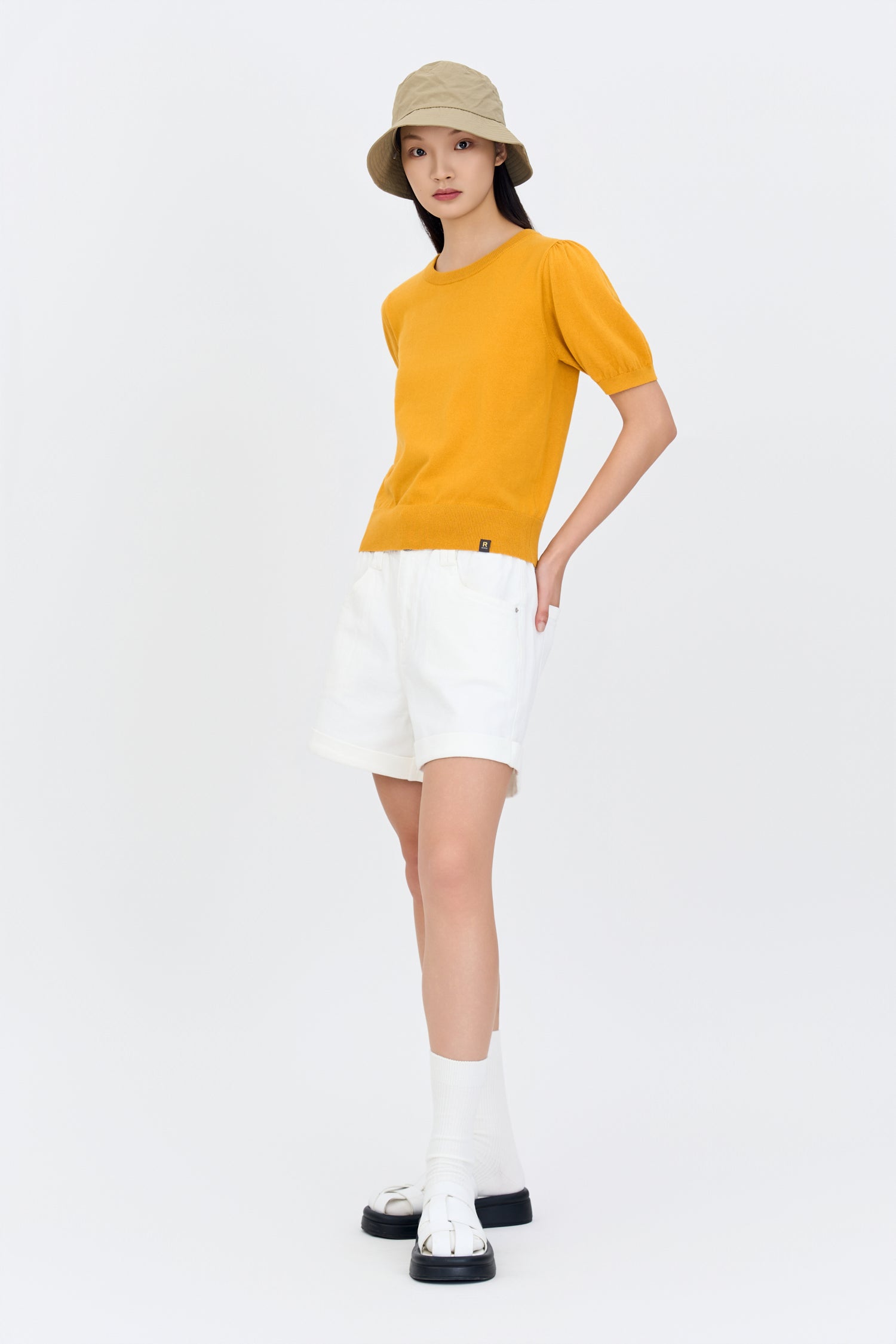 Knitted Puff Sleeve Top - Sunray