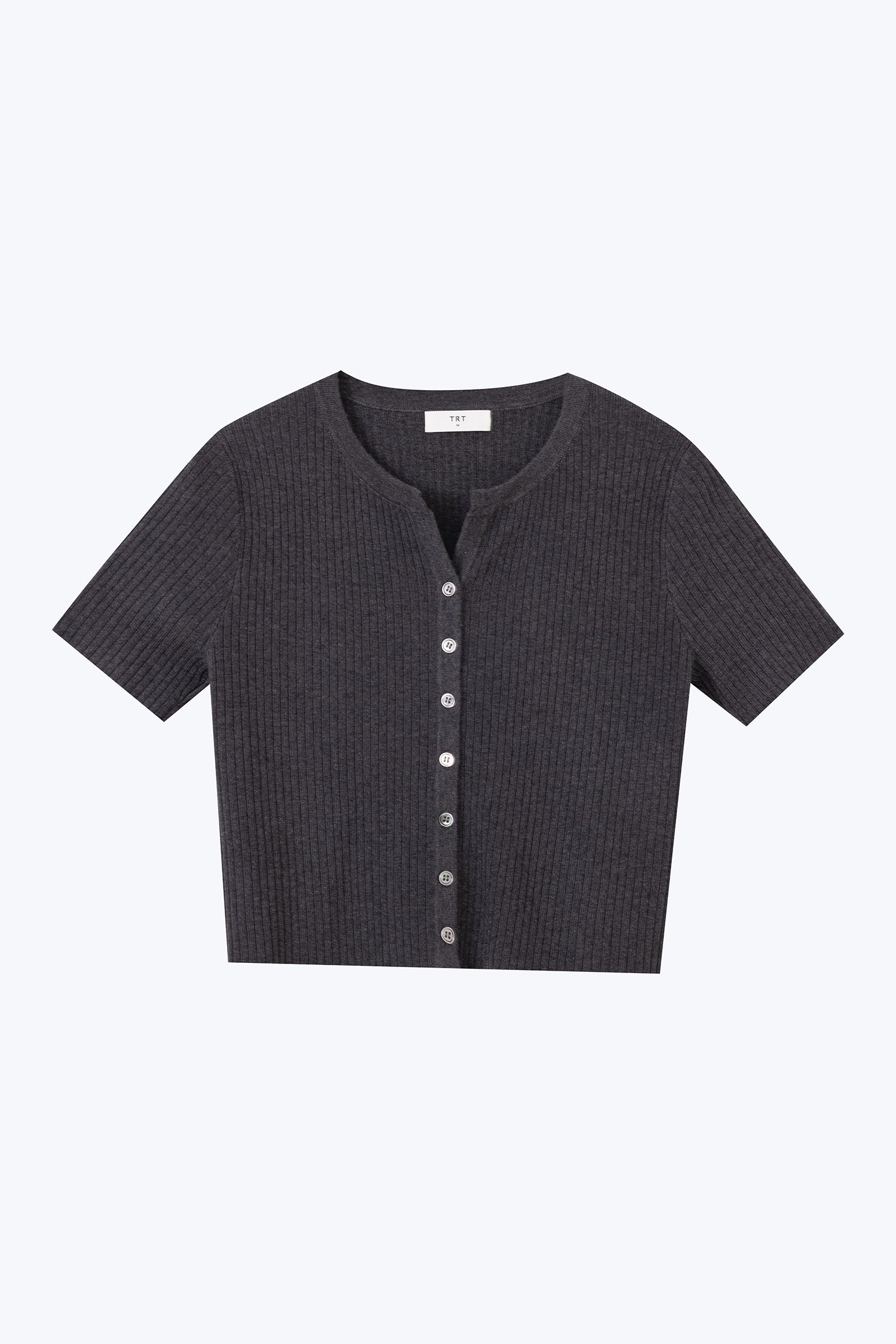 Knitted Button Front Top - Charcoal