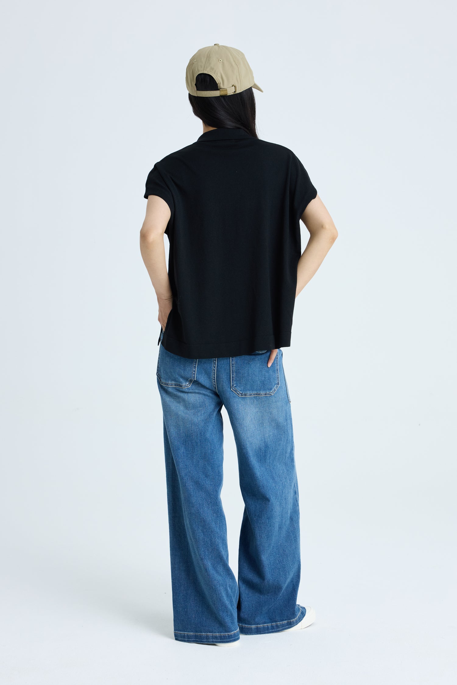 Knitted Polo Top - Black