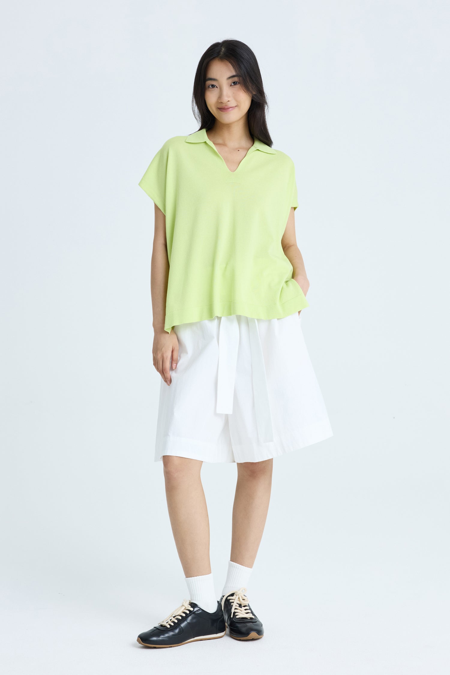 Knitted Polo Top - Chartreuse