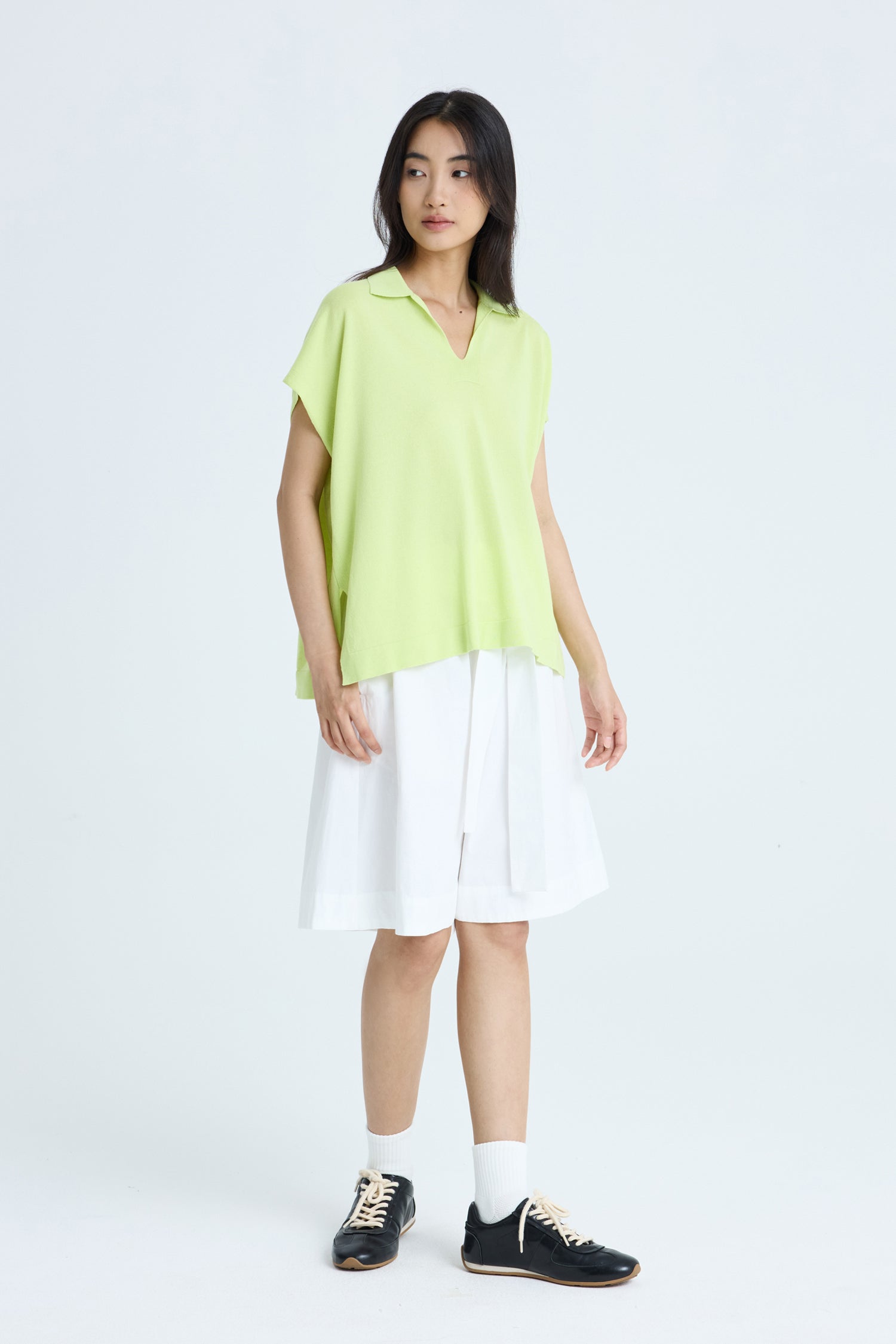Knitted Polo Top - Chartreuse