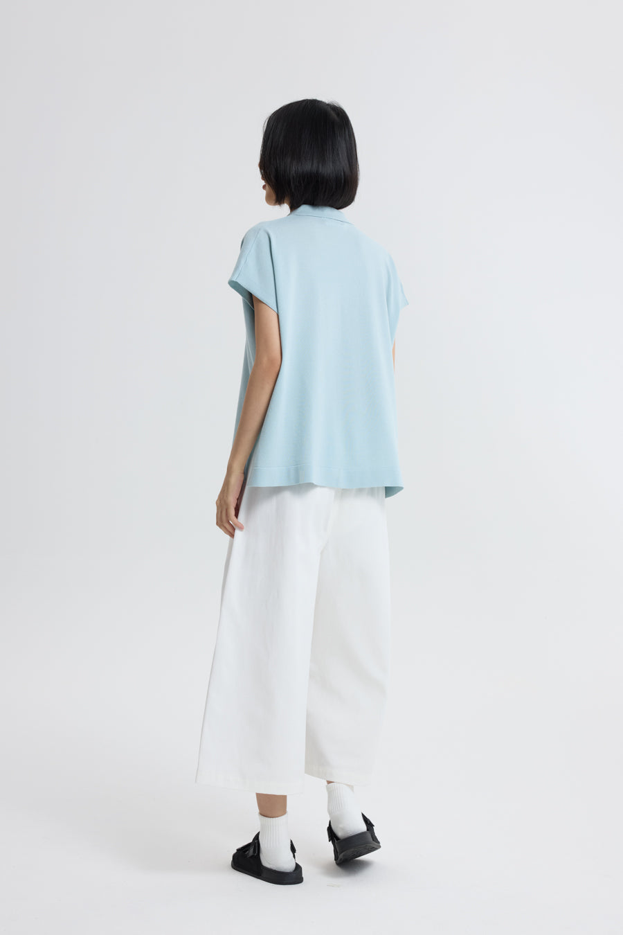 Knitted Polo Top - Dusty Blue