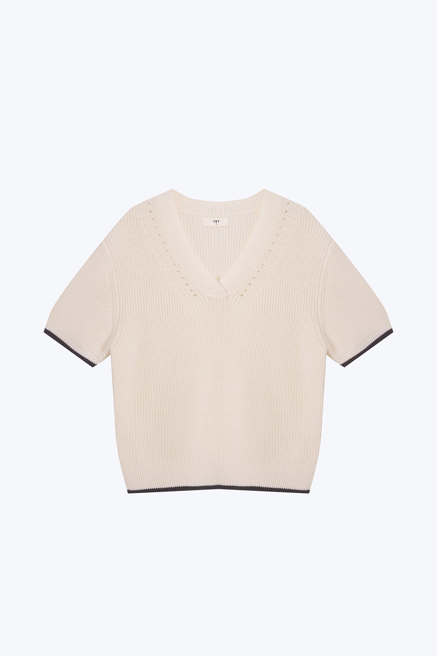 Knitted Contrast Trim Top - Cream