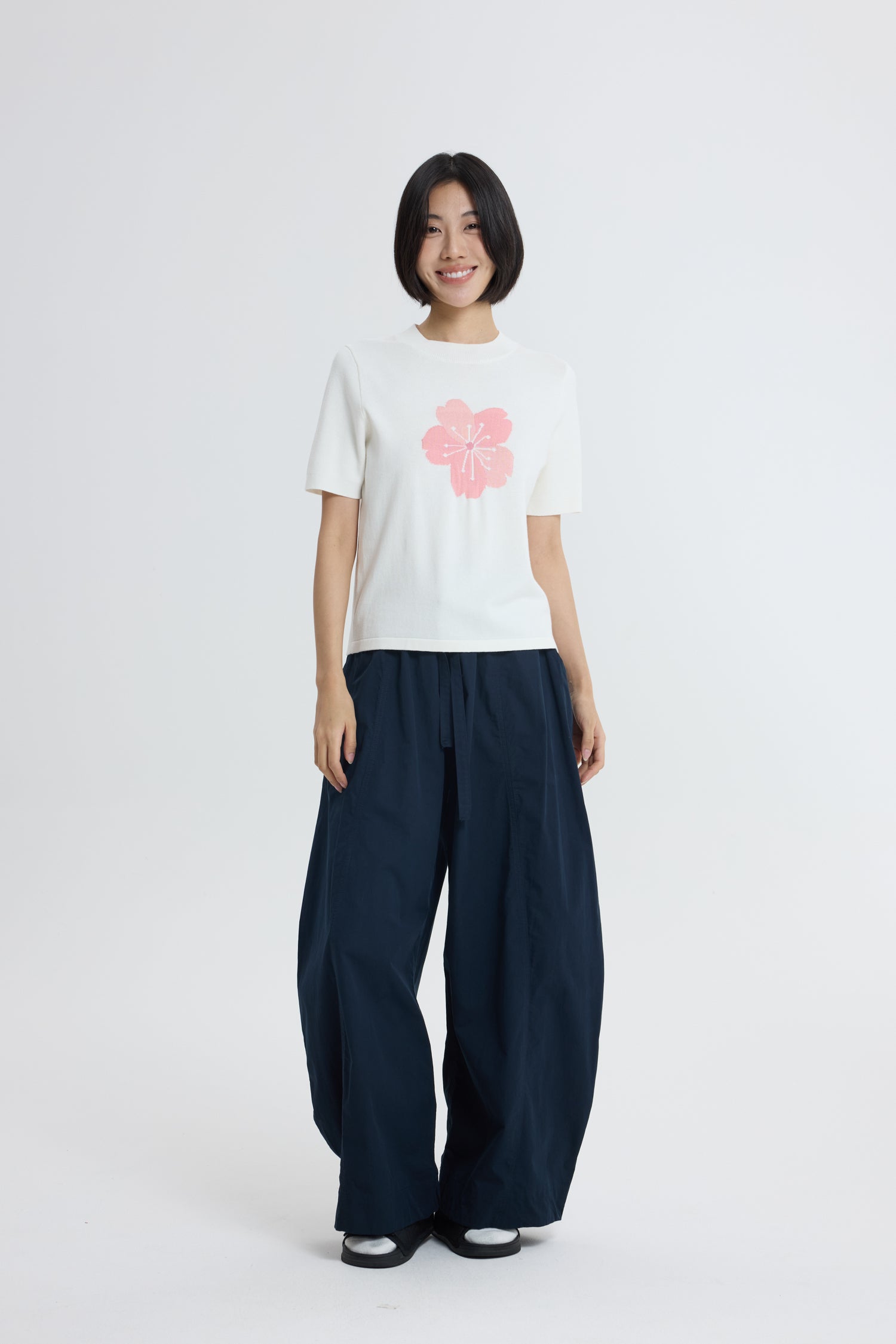 Knitted Floral Top - Cream