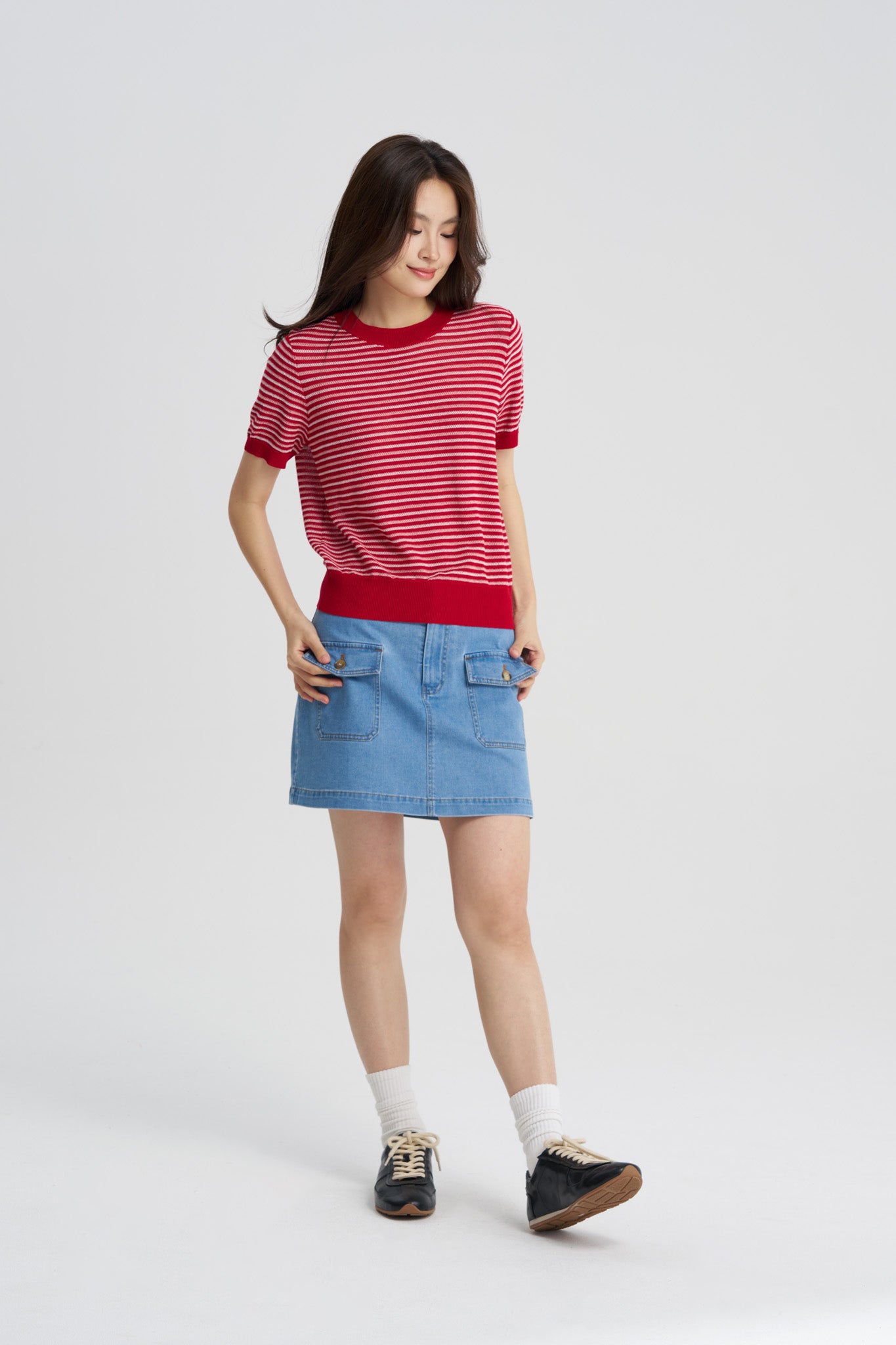 Knitted Striped Top - Stripes Red