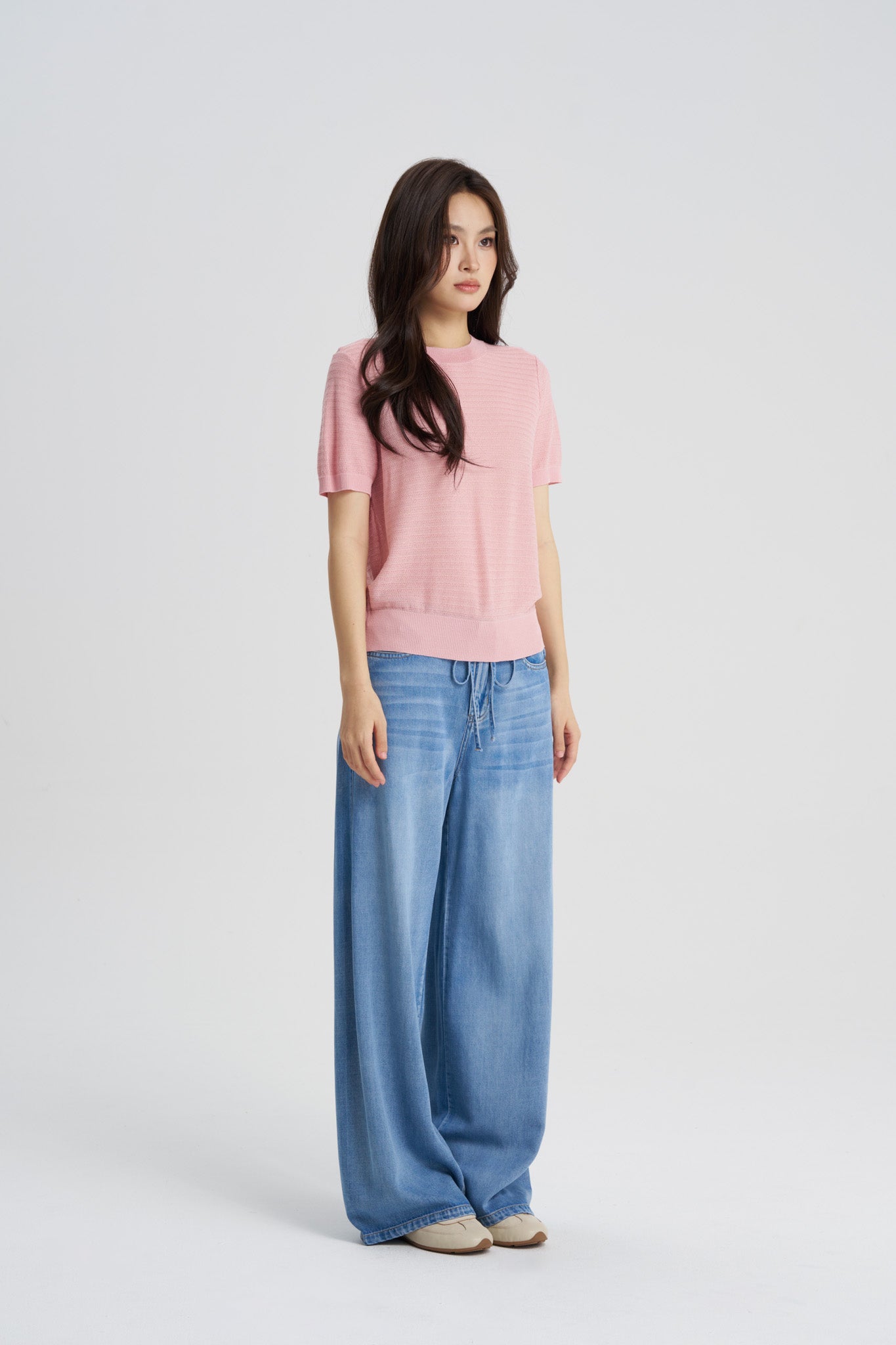 Knitted Short Sleeve Top - Blush