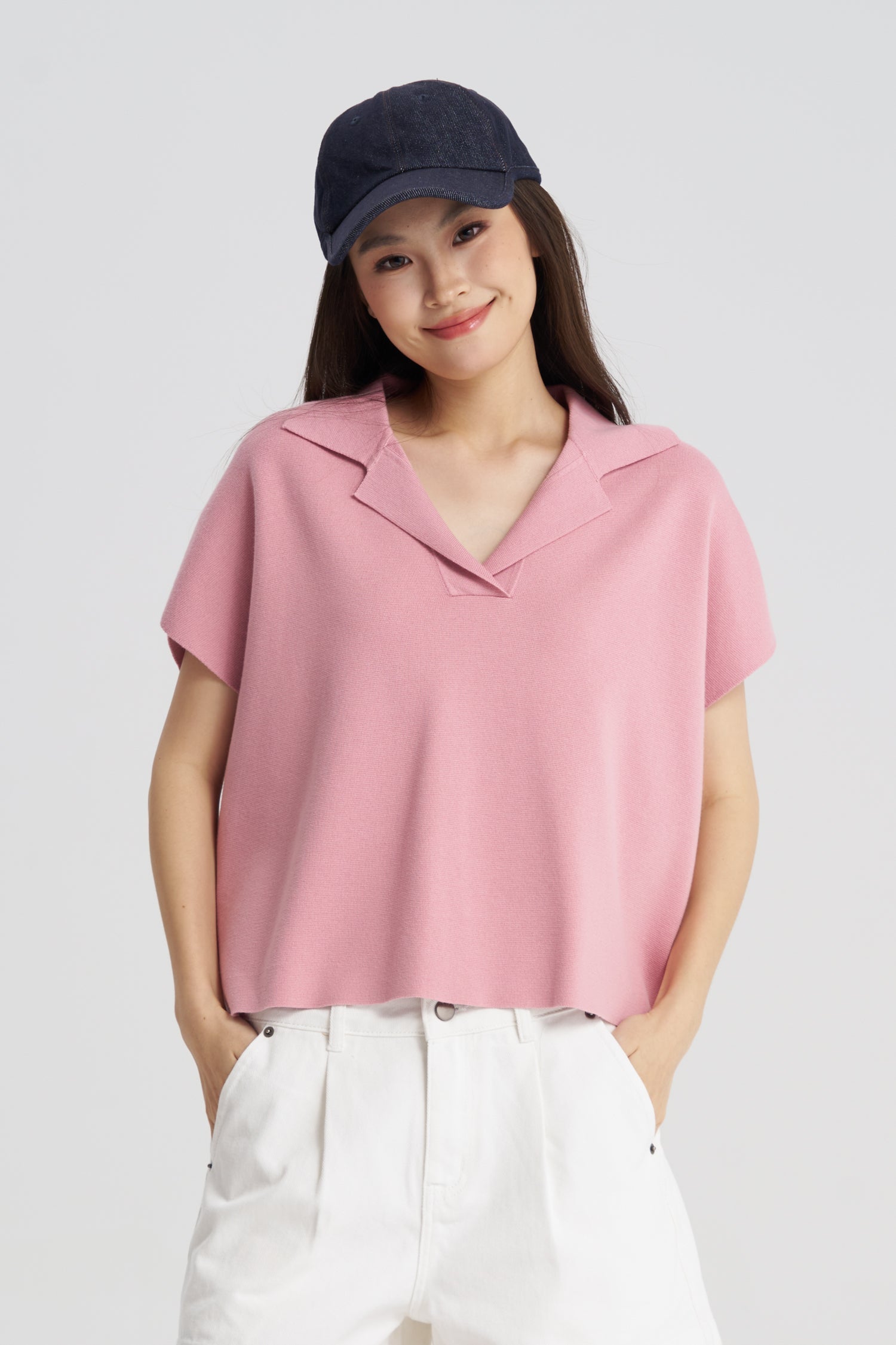 Knitted Notched Collar Top - Blush – The Restyle Trait