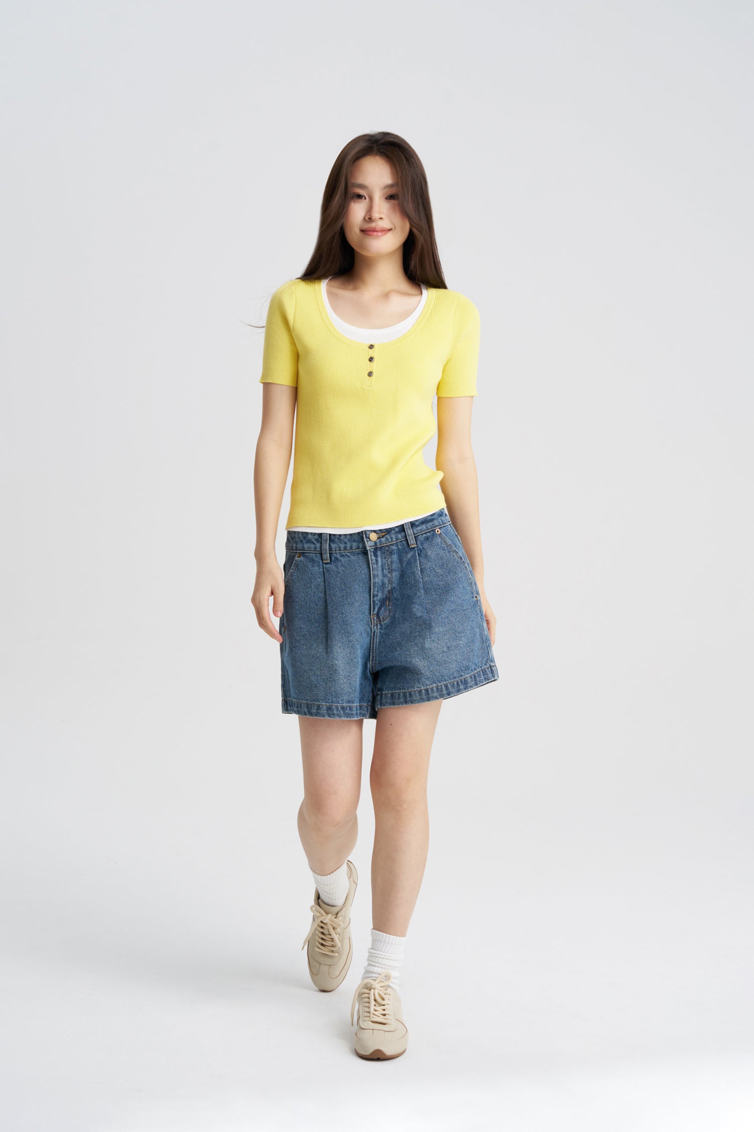 Knitted Double Collar Top - Canary