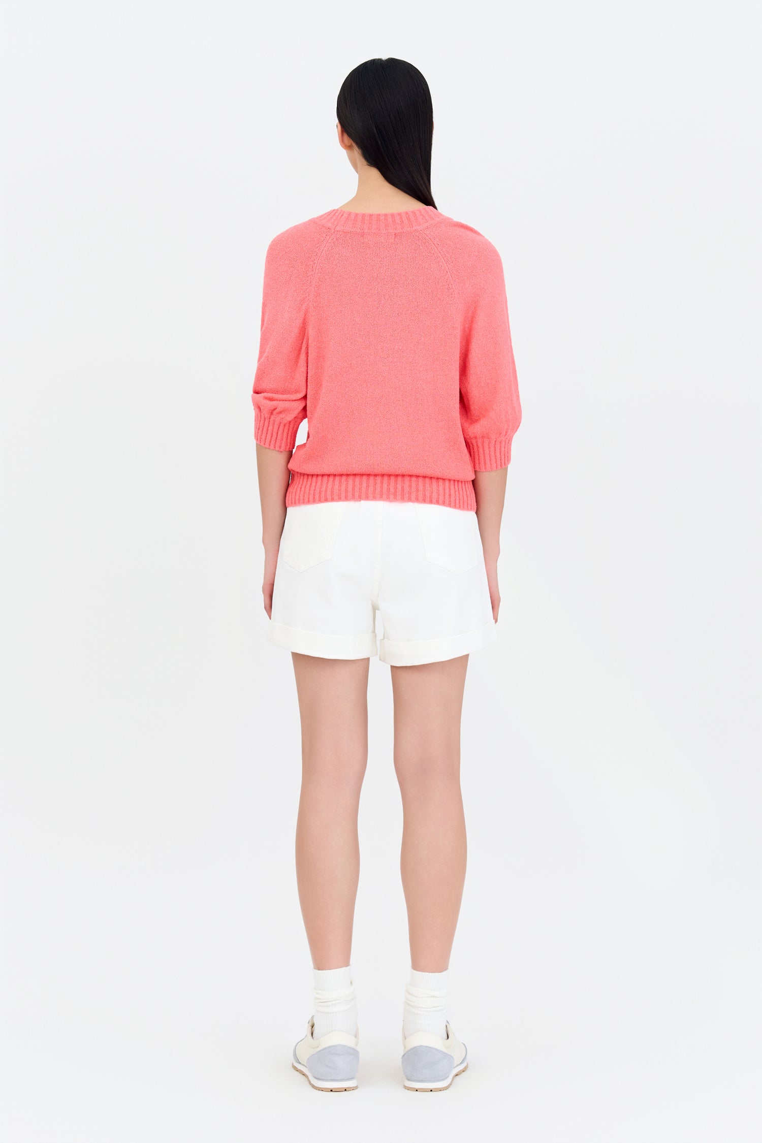 Textured Knitted Top w/ Embroidery Text - Coral