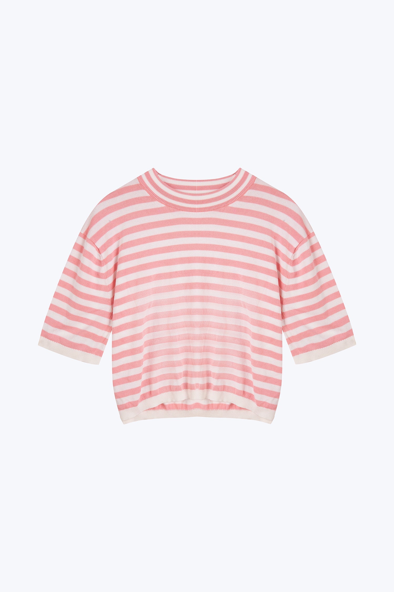 Knitted Drop Shoulders Top - Blush Stripes