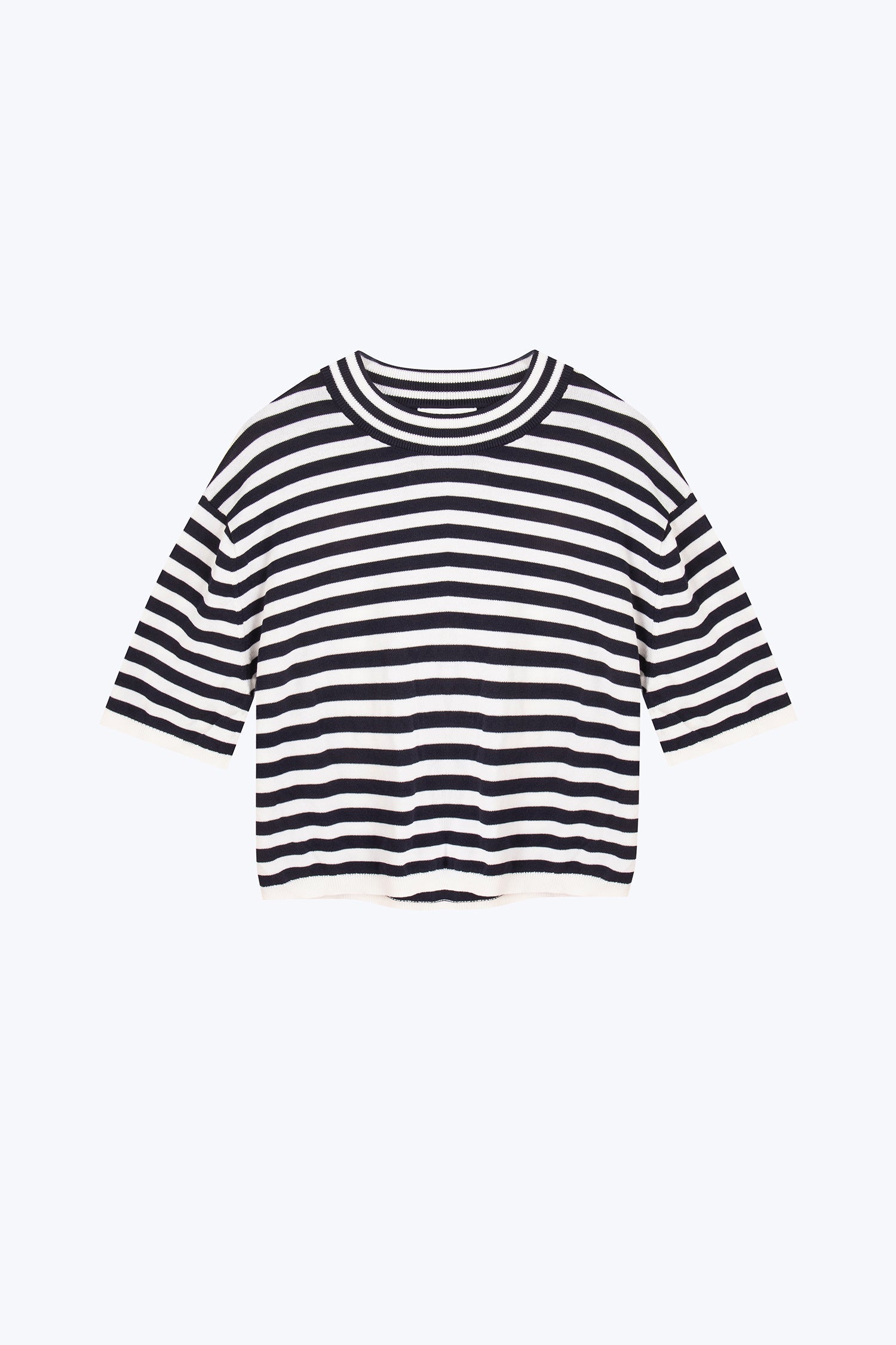 Knitted Drop Shoulders Top - Navy Stripes