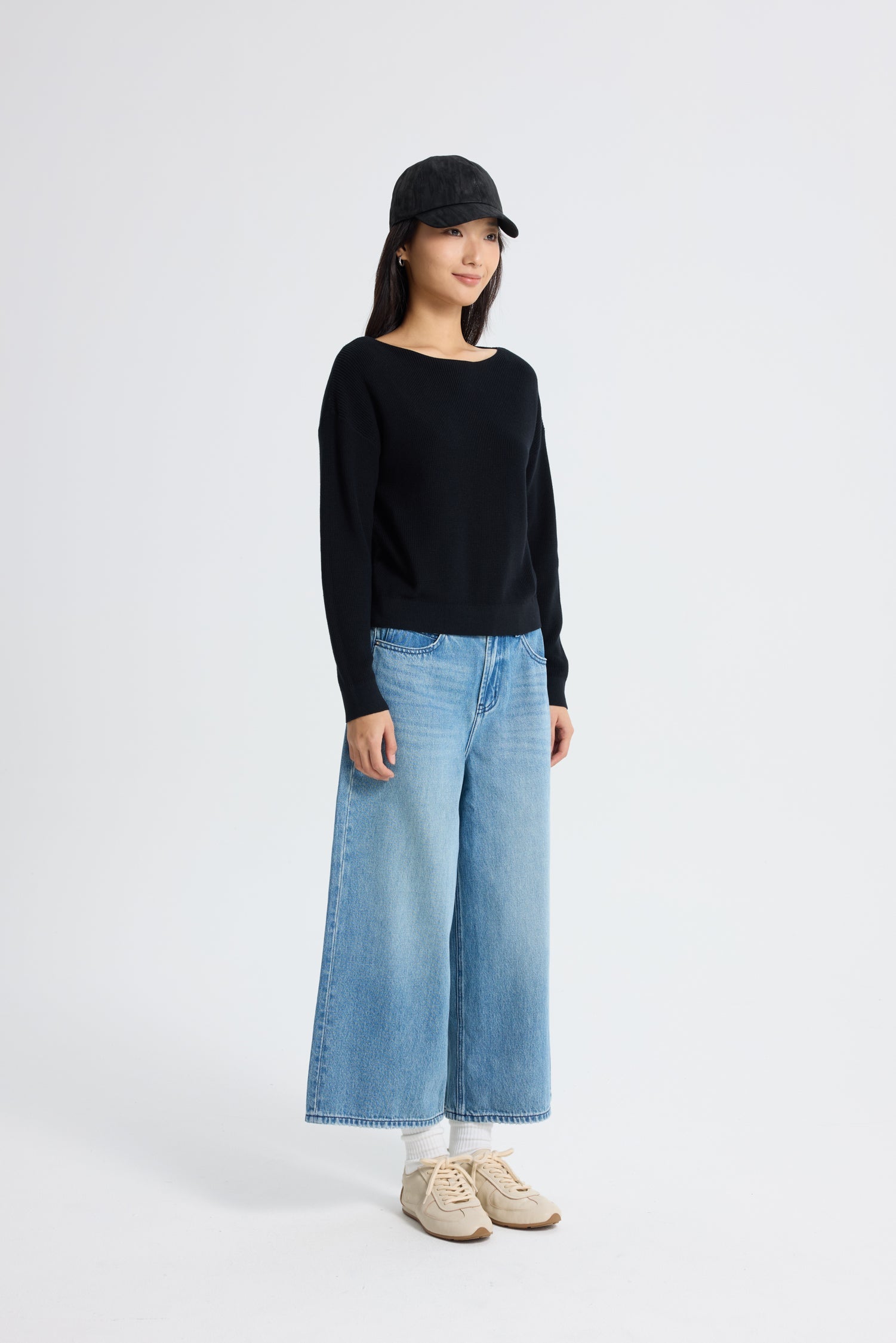 Knitted Boat Neck Top - Black