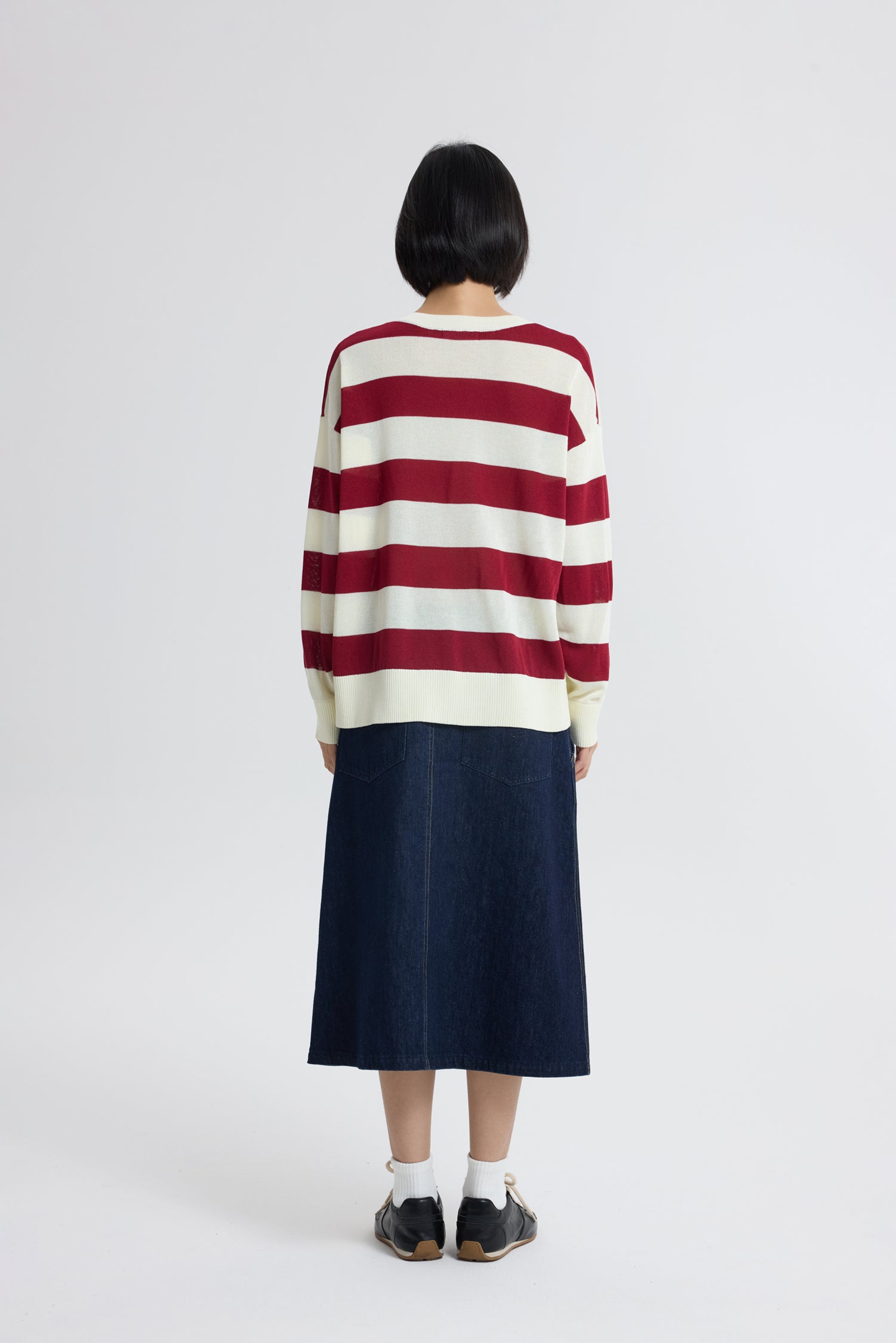 Knitted Bold Stripes Sweater - Stripes Burgundy
