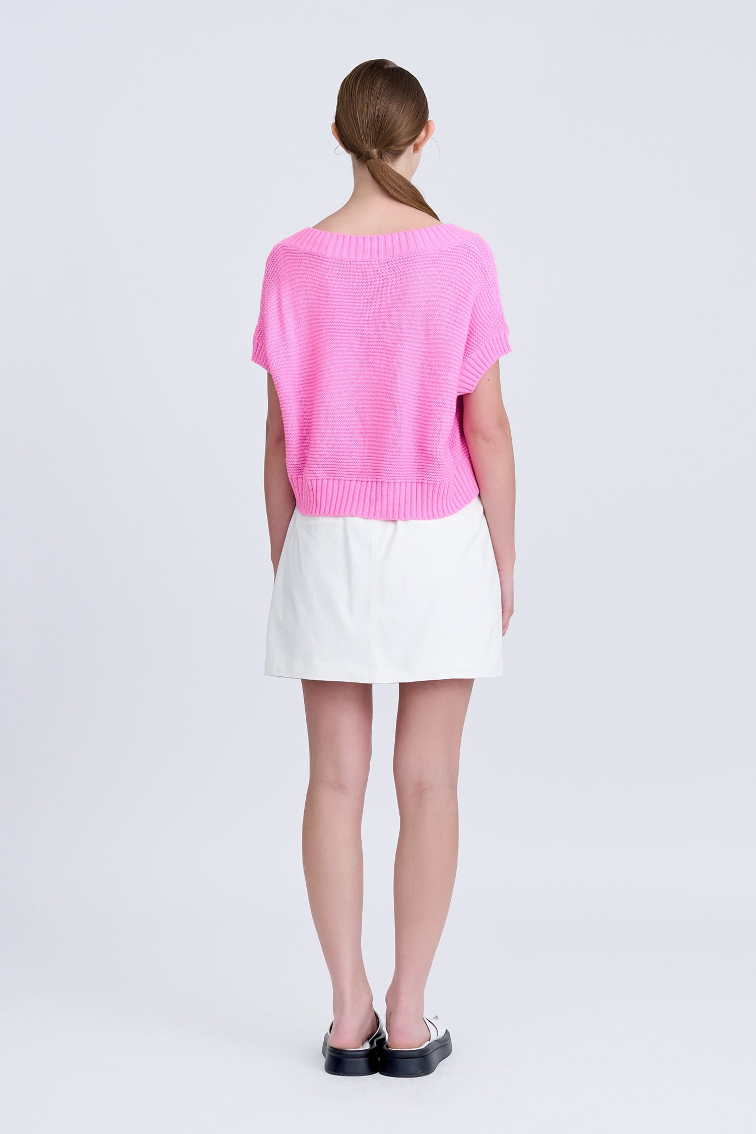 V-Neck Cropped Sweater - Pink [AT]