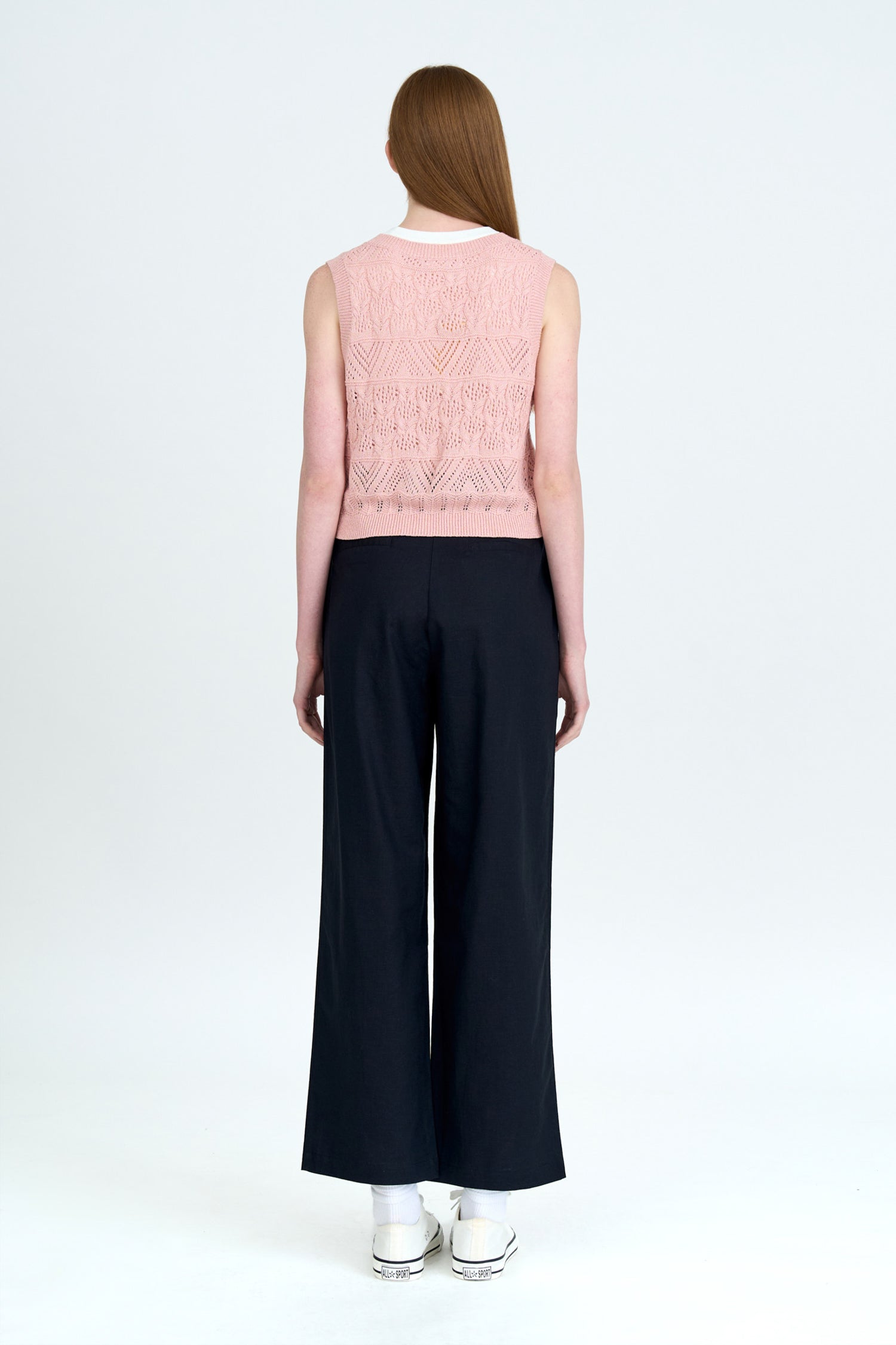 Knitted Crochet Vest - Blush