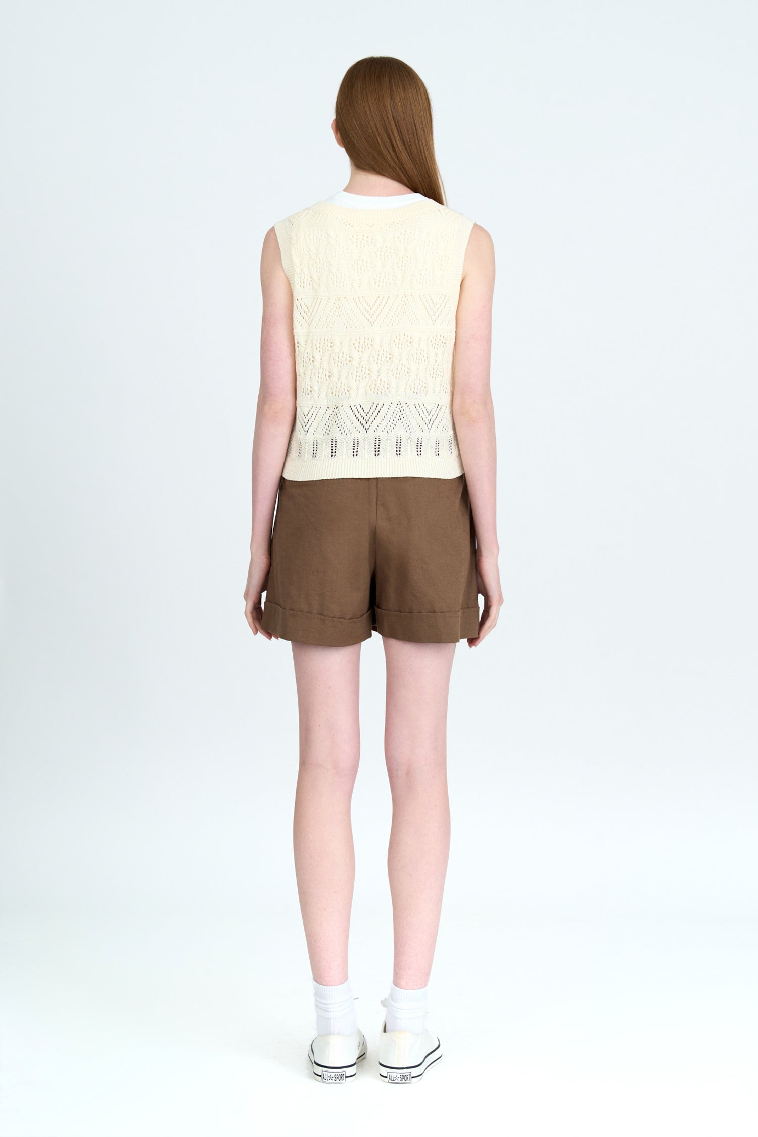 Knitted Crochet Vest - Ecru