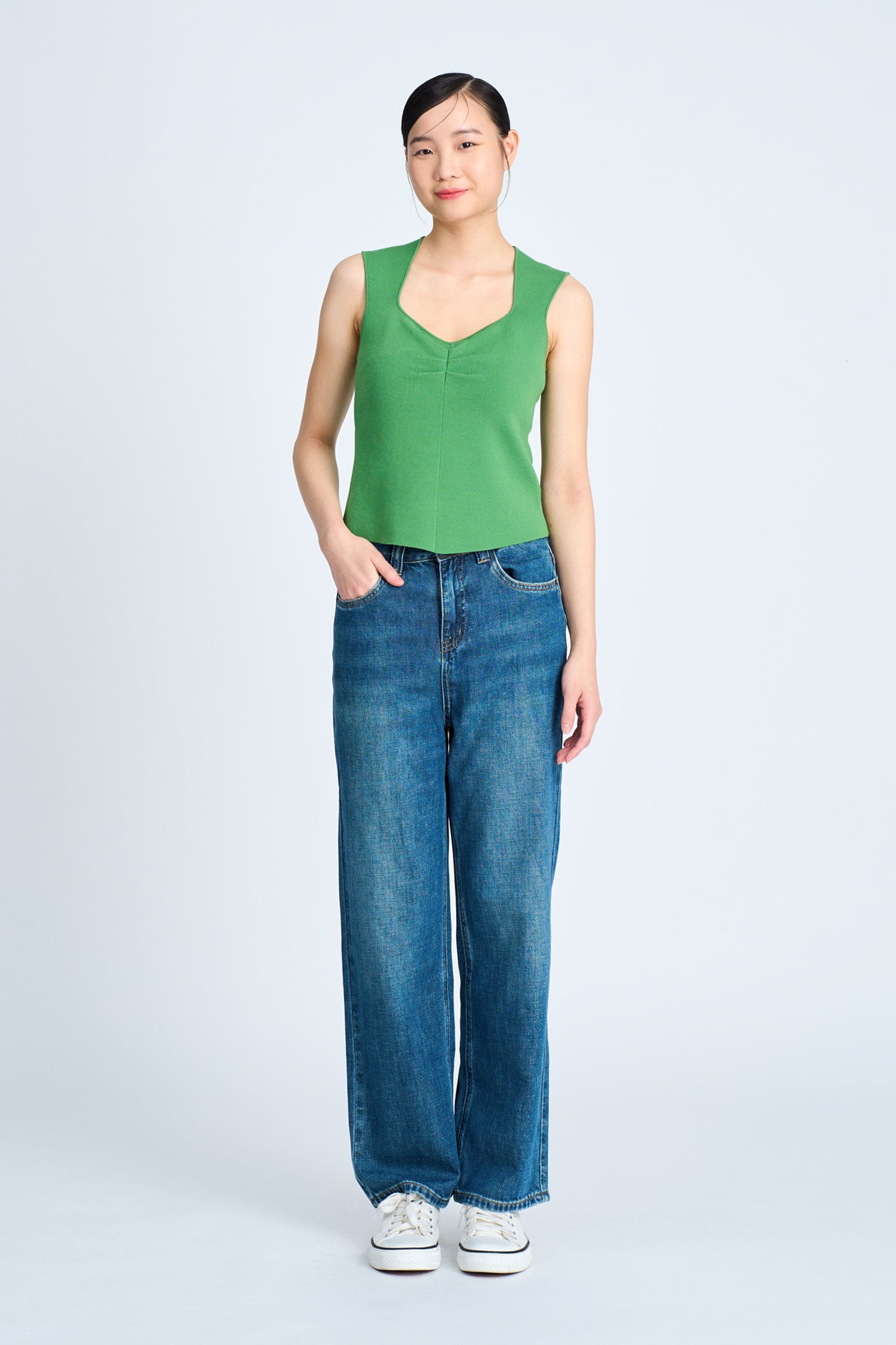 Knitted Front Ruche Top - Clover Green [AT]