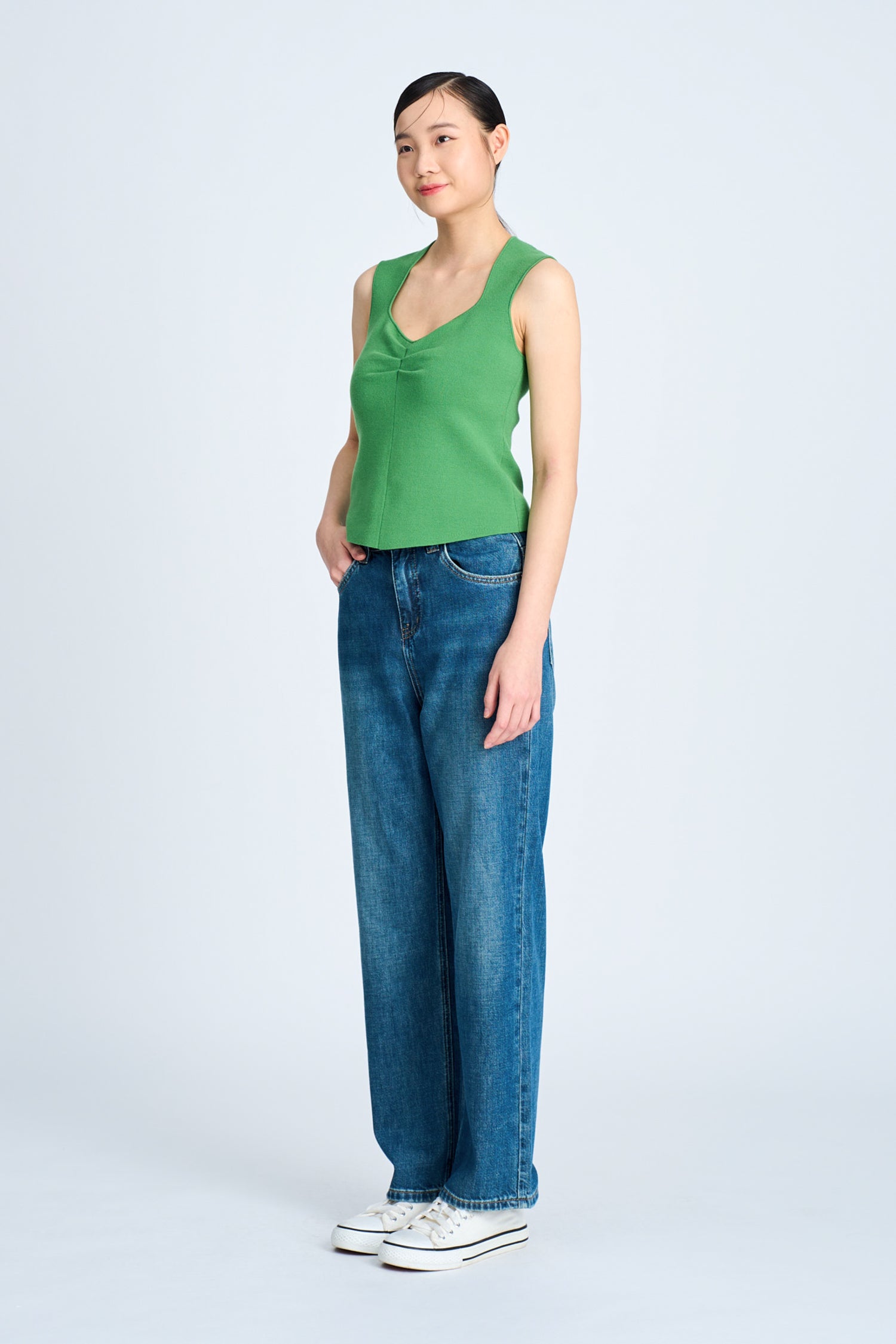Knitted Front Ruche Top - Clover Green [AT]