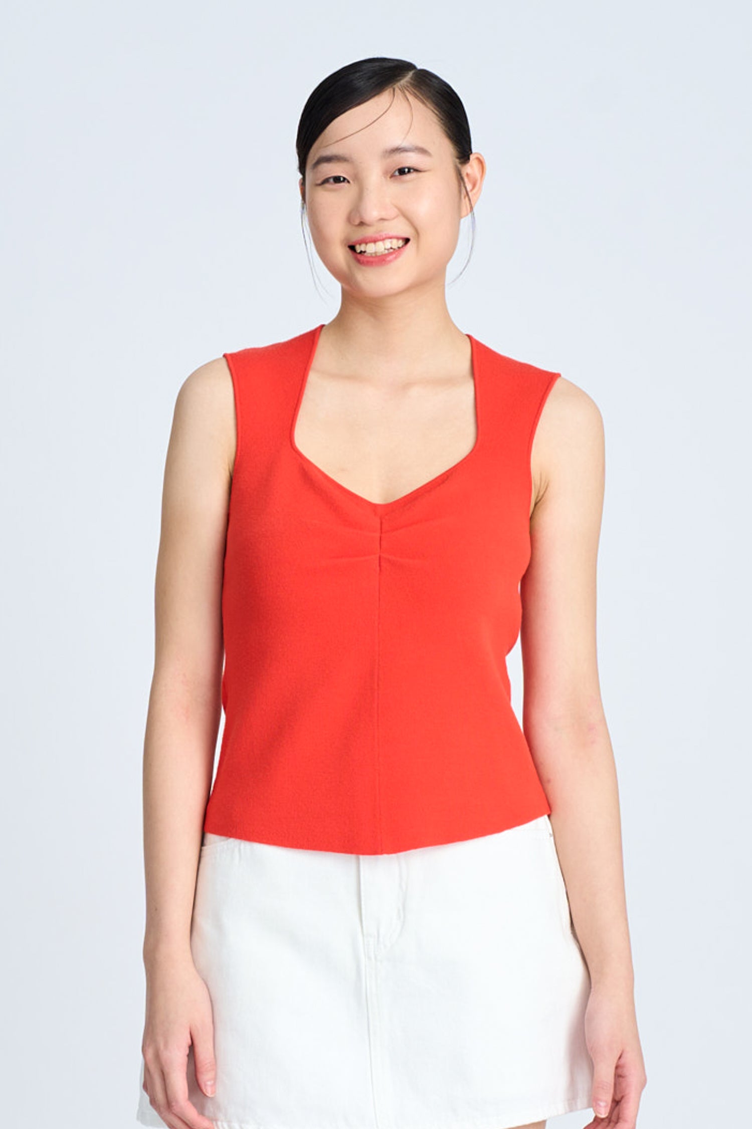 Knitted Front Ruche Top - Vermillion [AT]
