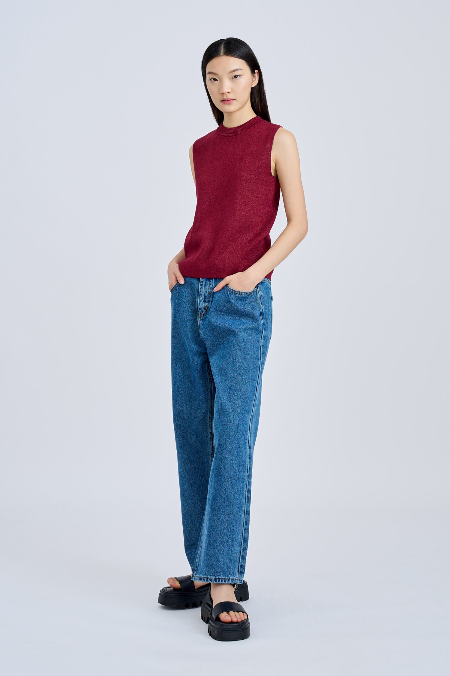 Knitted Sleeveless Shimmer Top - Shimmer Burgundy