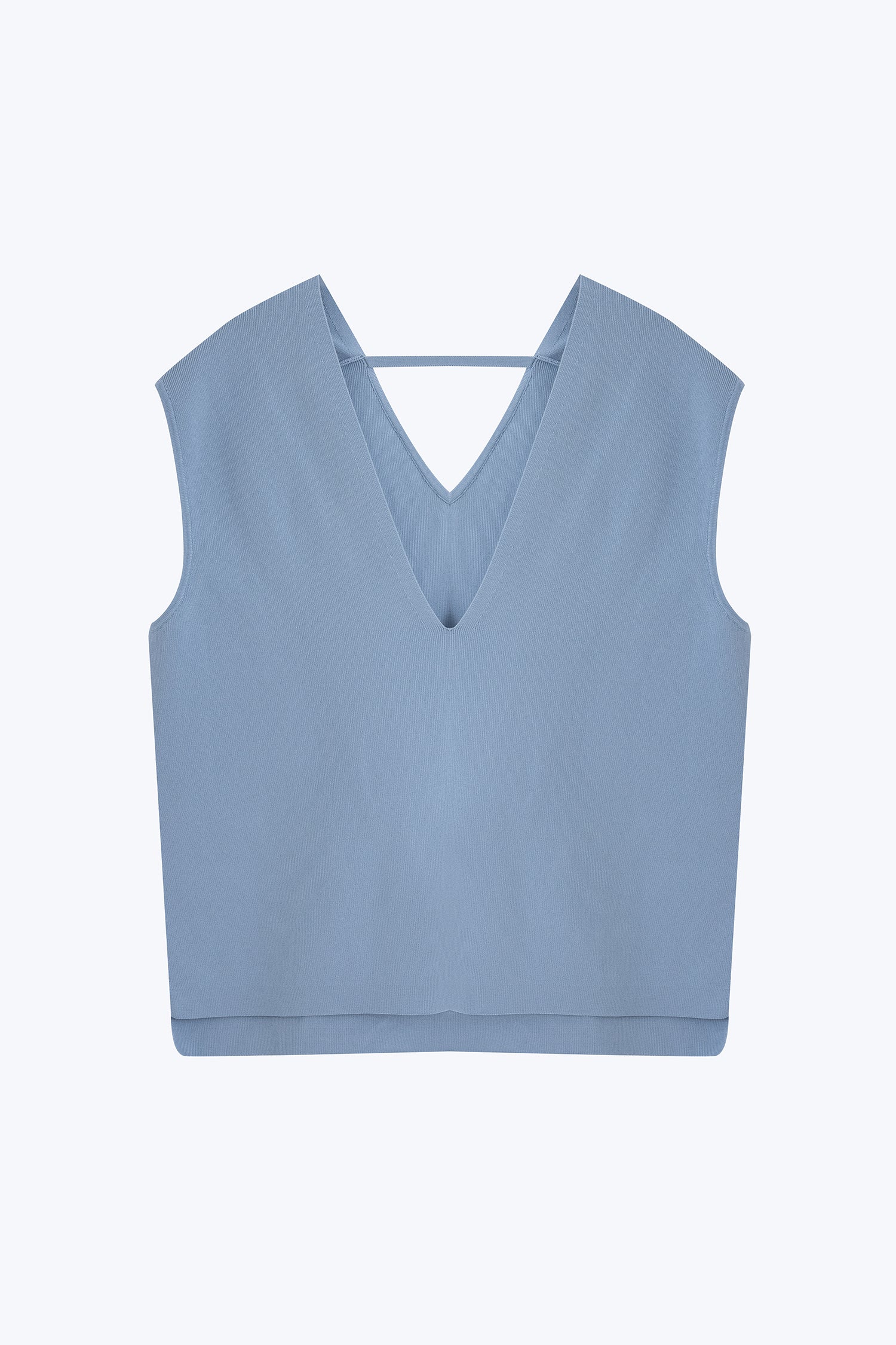 Knitted V-Neck Vest - Dusty Blue