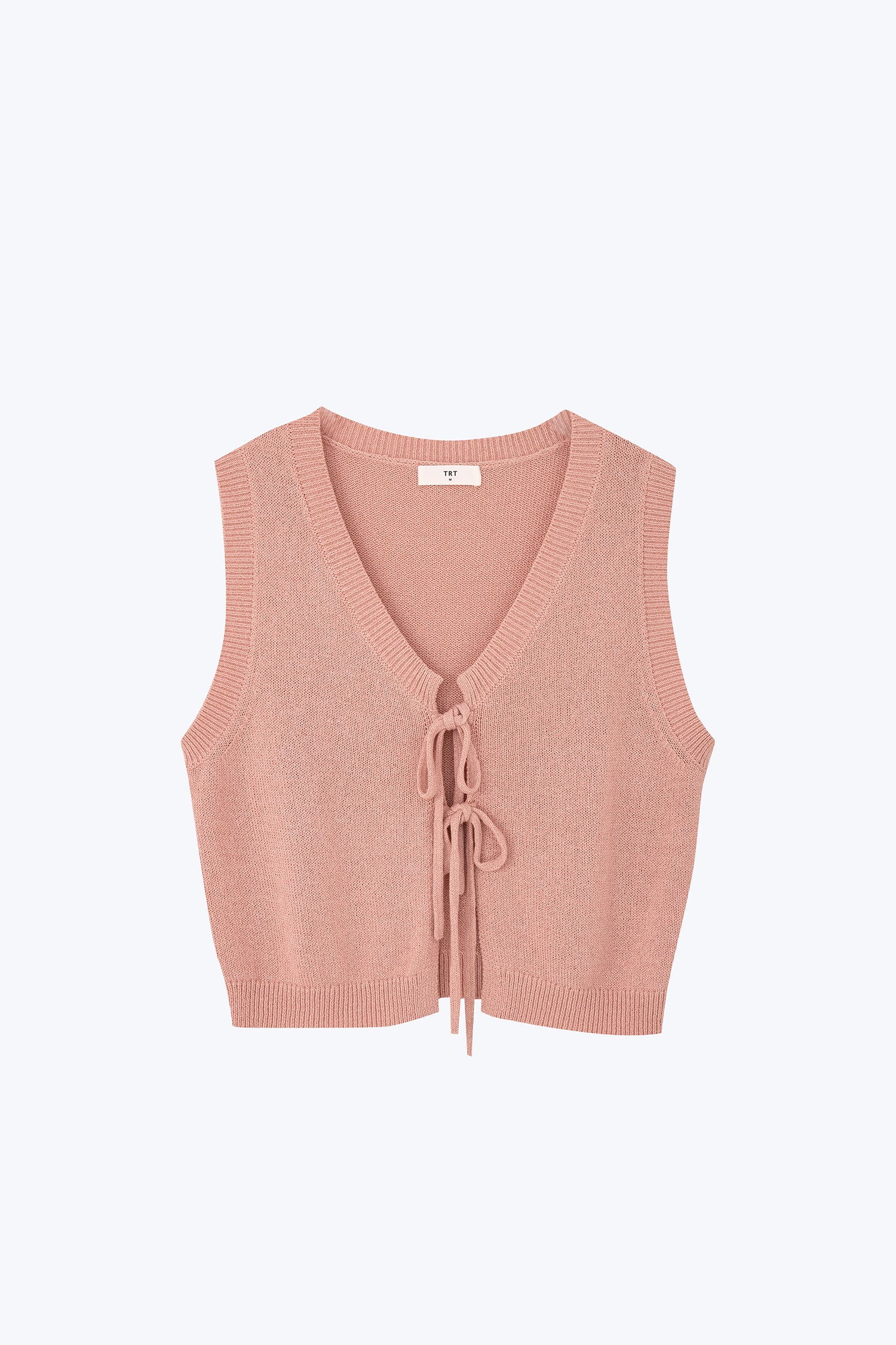 Knitted Bow Open Front Top - Blush [AT]