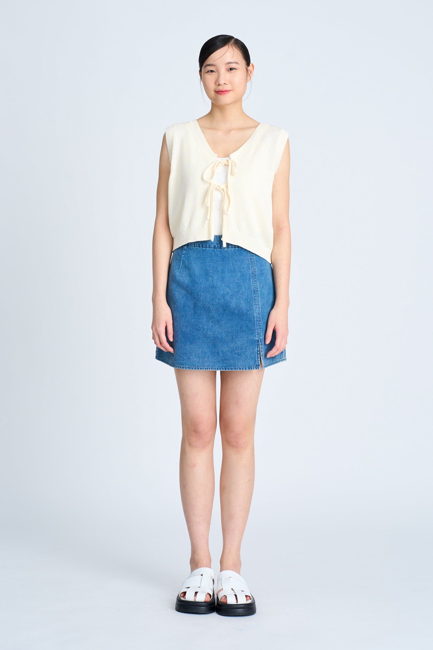 Knitted Bow Open Front Top - Sand [AT]