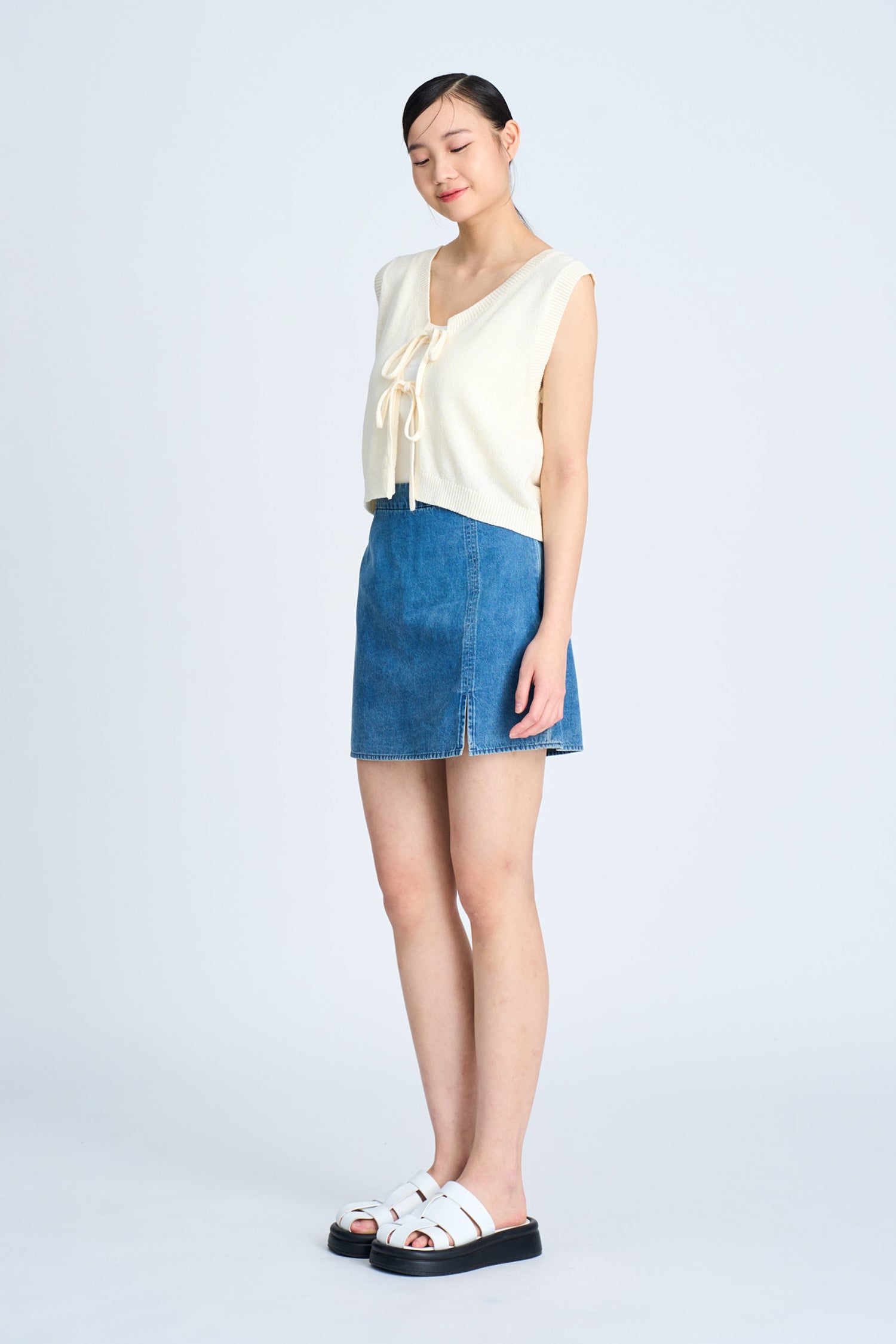 Knitted Bow Open Front Top - Sand [AT]