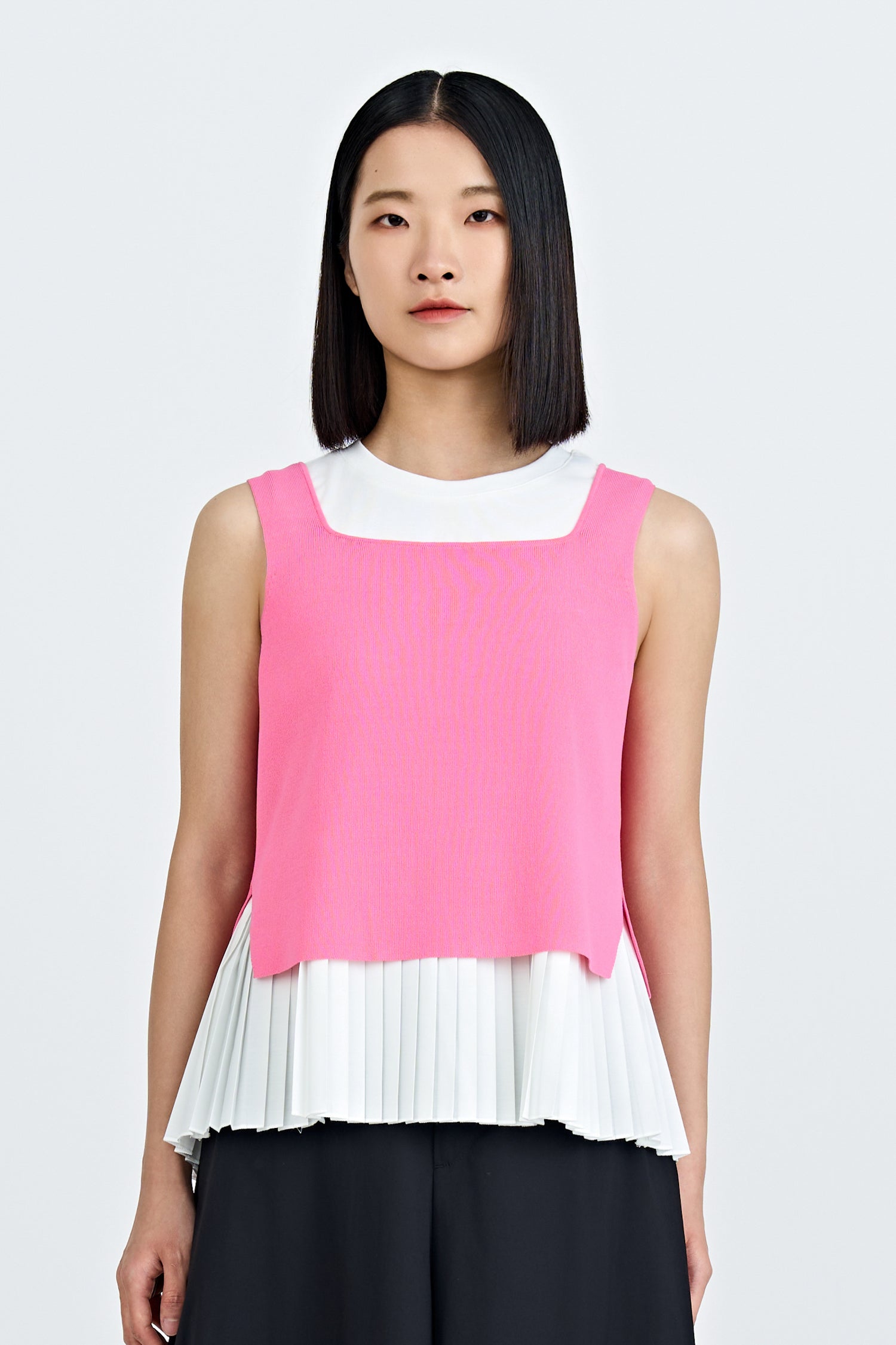 Knitted Two-Piece Pleated Top - Hot Pink