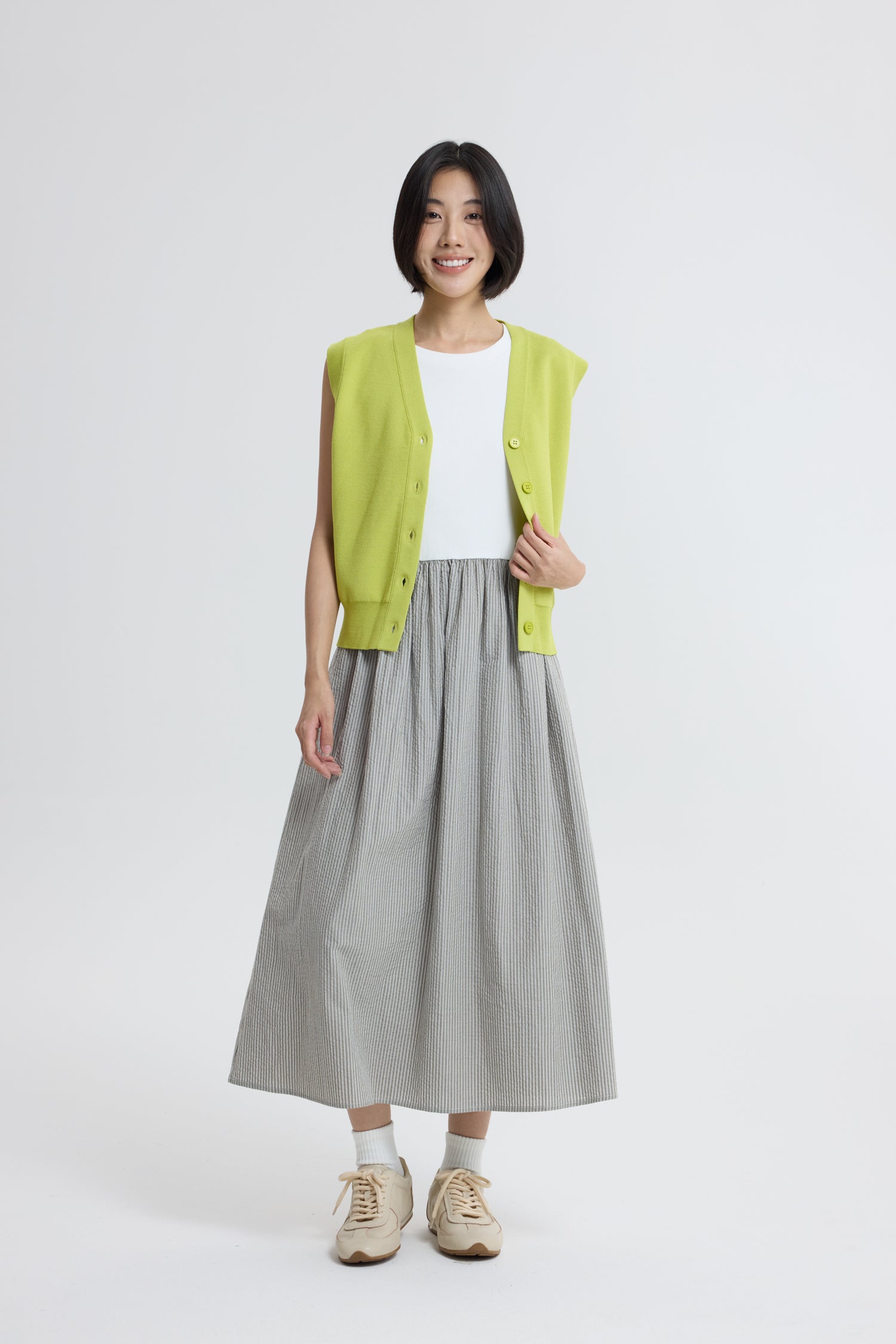 Knitted Button Down Vest - Chartreuse