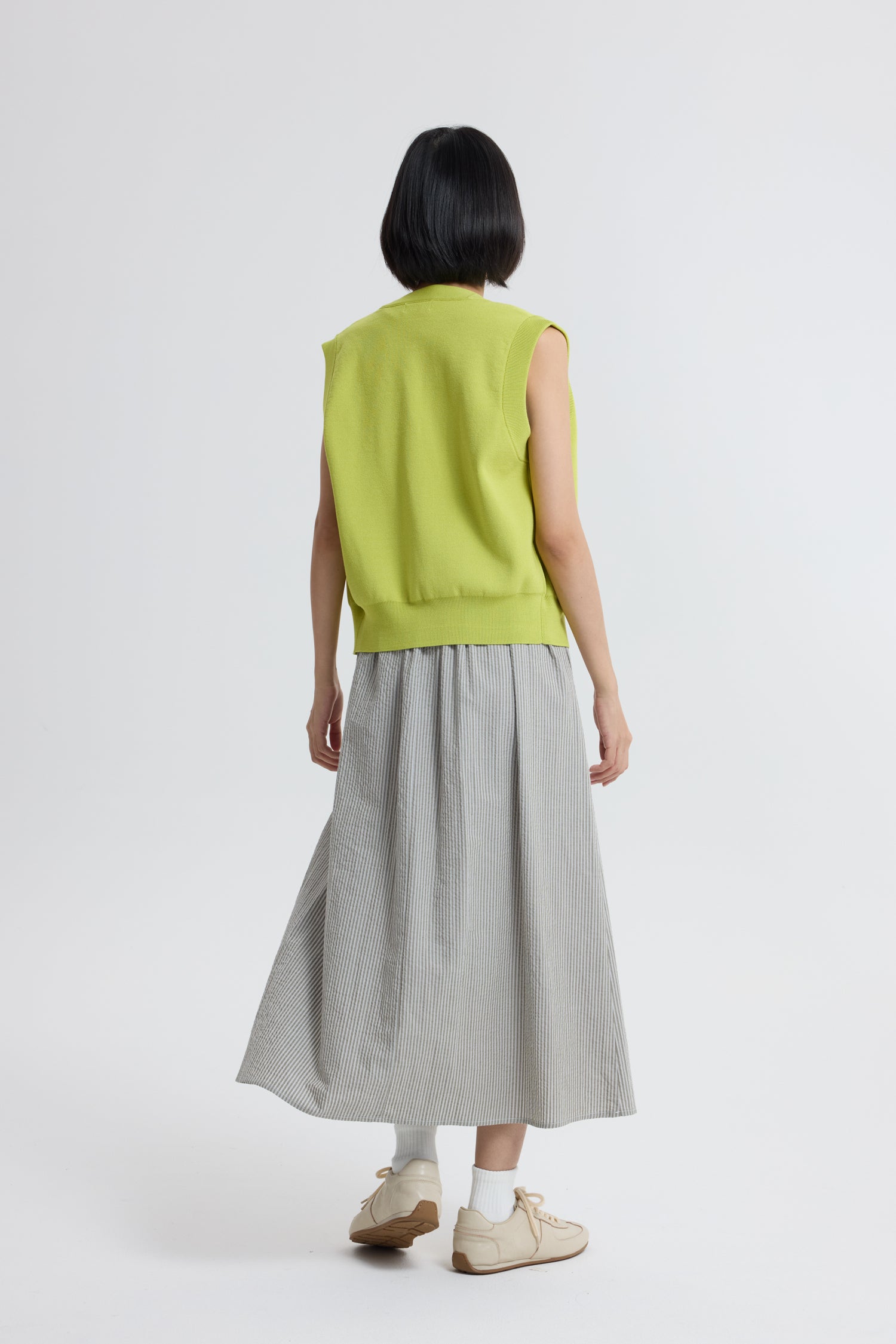 Knitted Button Down Vest - Chartreuse