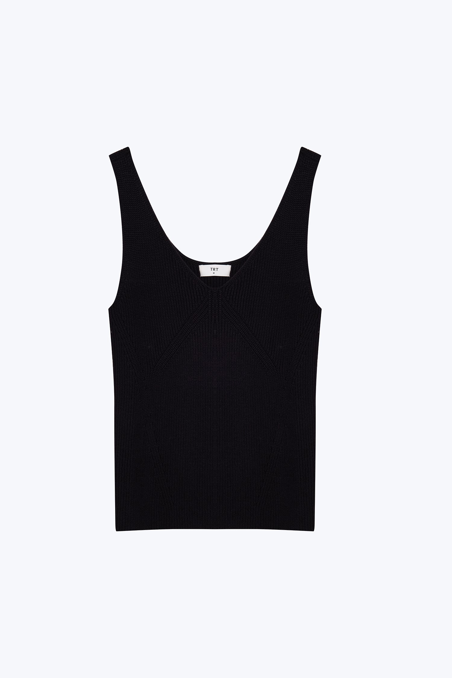 Knitted V-Neck Top - Black