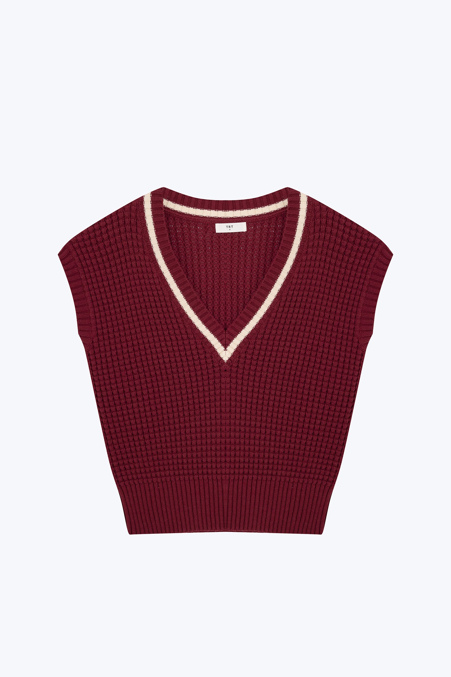 Knitted V-Neck Vest - Burgundy