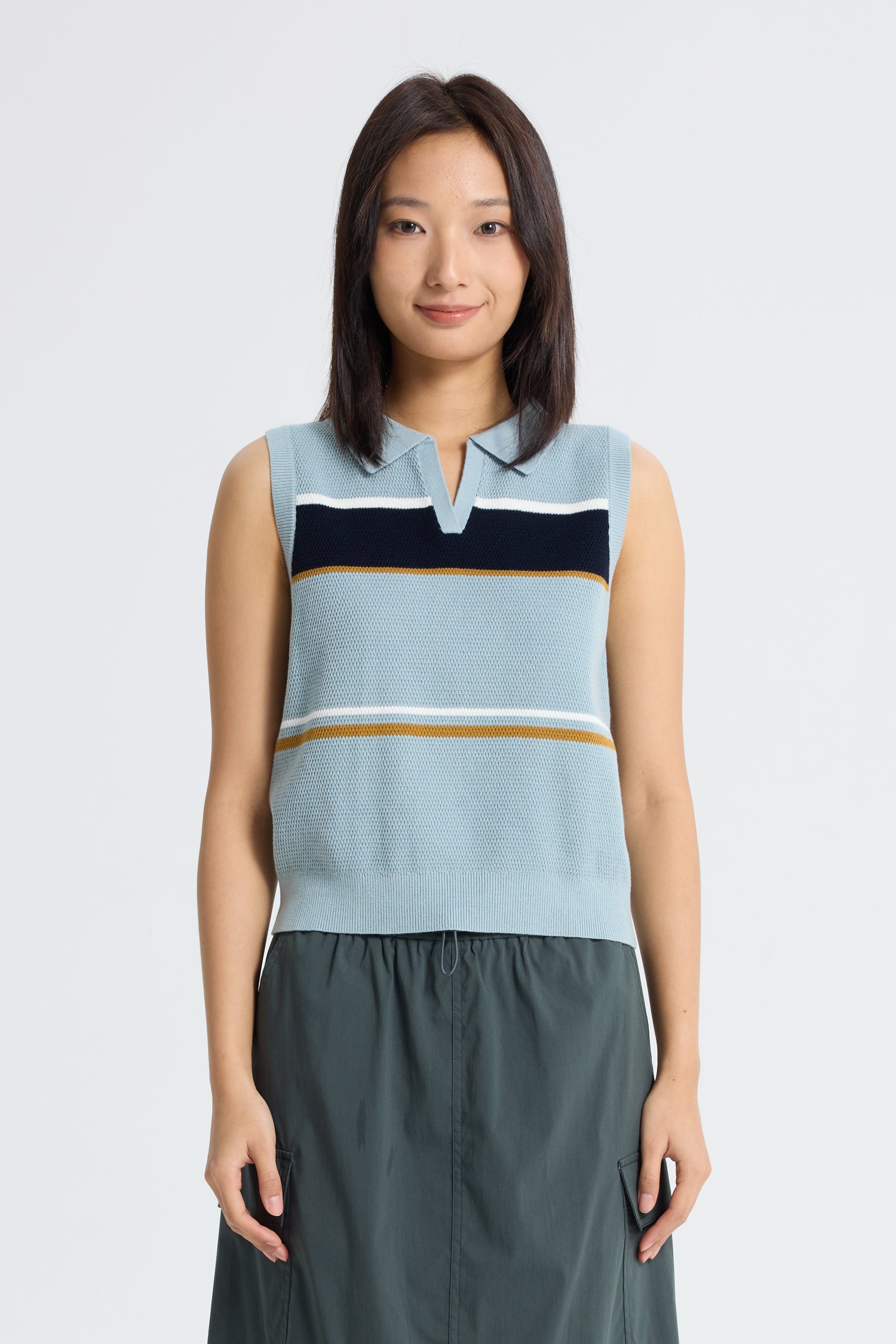 Multicolour Stripe Knitted Vest - Dusty Blue – The Restyle Trait