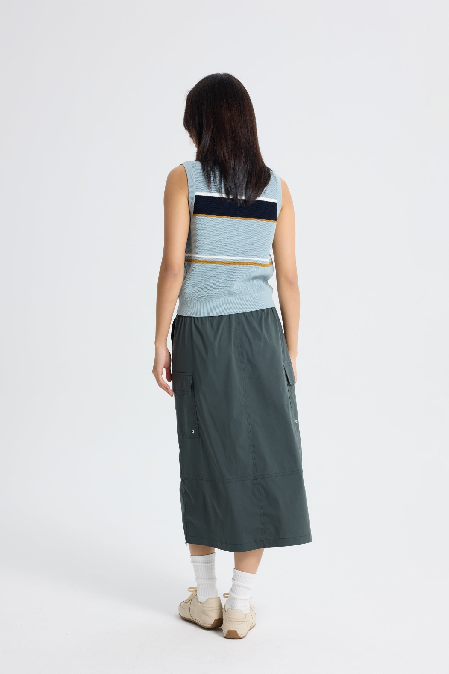 Multicolour Stripe Knitted Vest - Dusty Blue