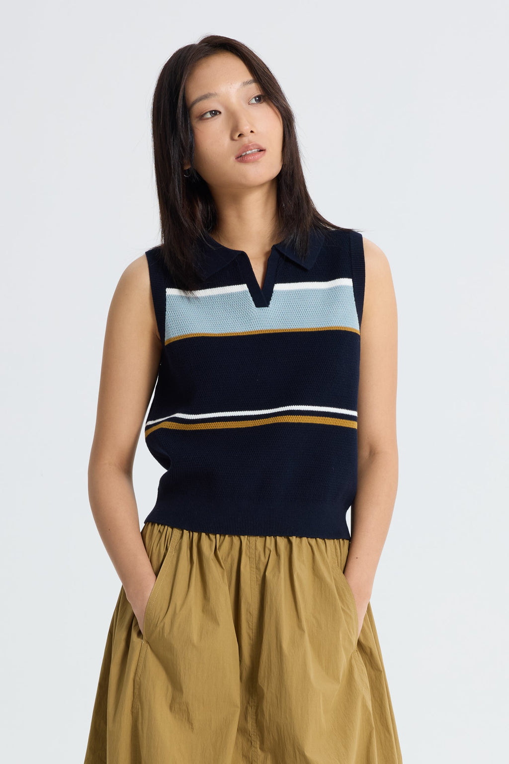 Multicolour Stripe Knitted Vest - Navy – The Restyle Trait