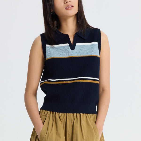 Audire♡Frill smart vest(Navy)S Multicolour Stripe Knitted Vest - Navy – The Restyle Trait