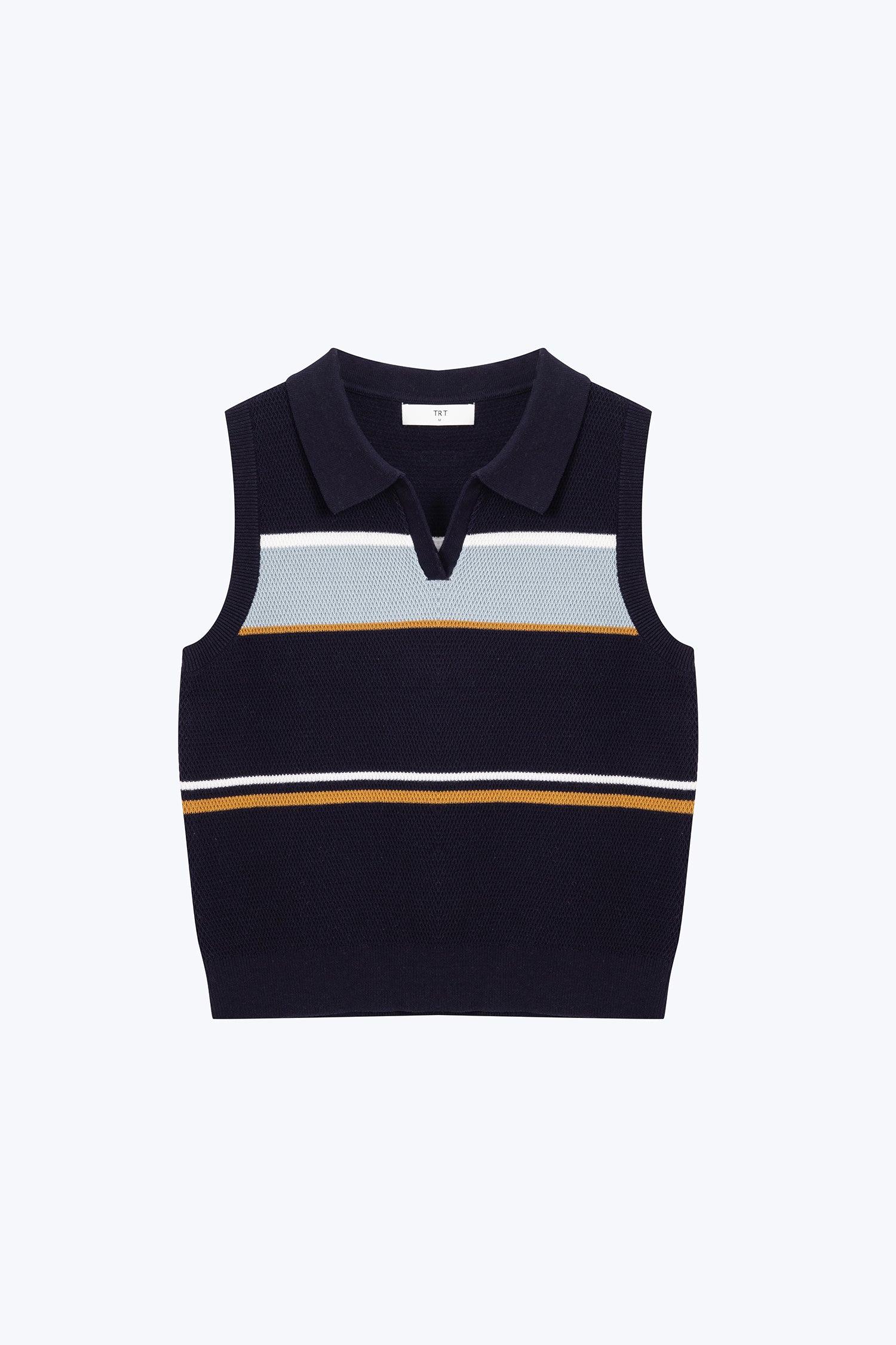 Audire♡Frill smart vest(Navy)S Multicolour Stripe Knitted Vest - Navy – The Restyle Trait