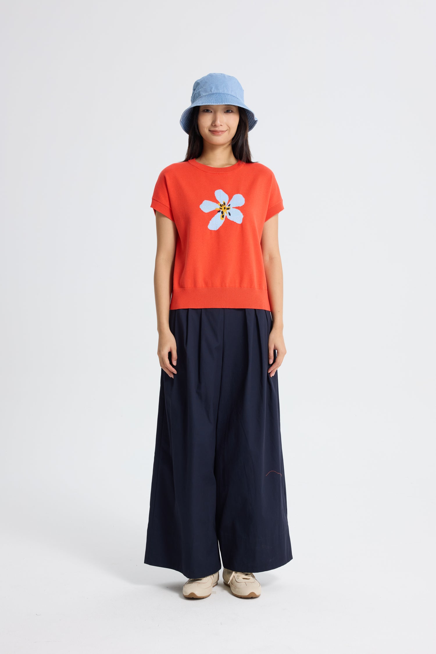 Knitted Floral Top - Vermillion