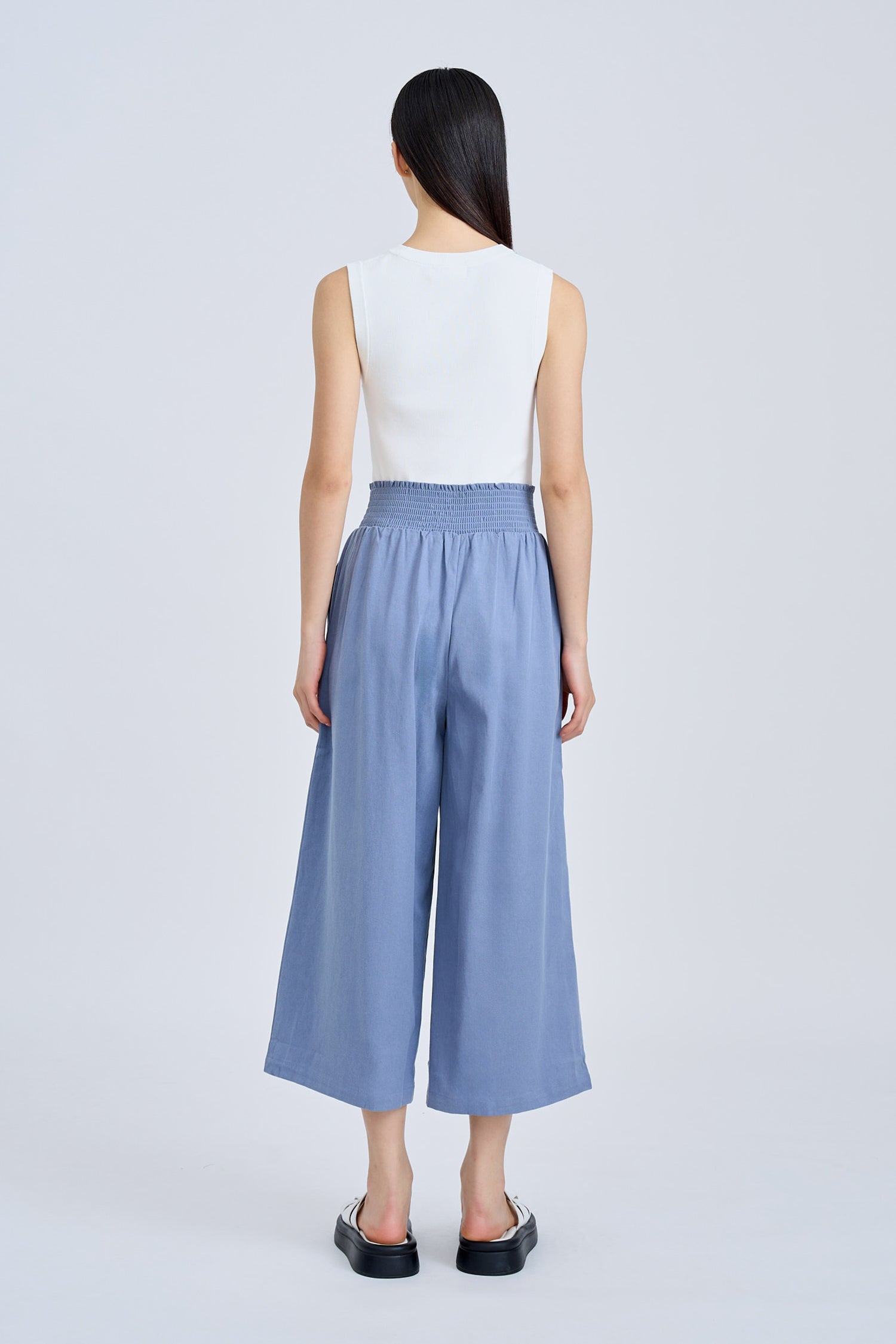 Smocked Waist Pants - Denim