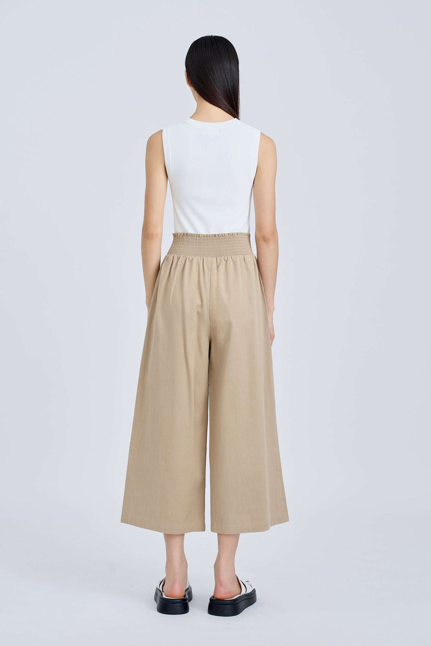 Smocked Waist Pants - Khaki