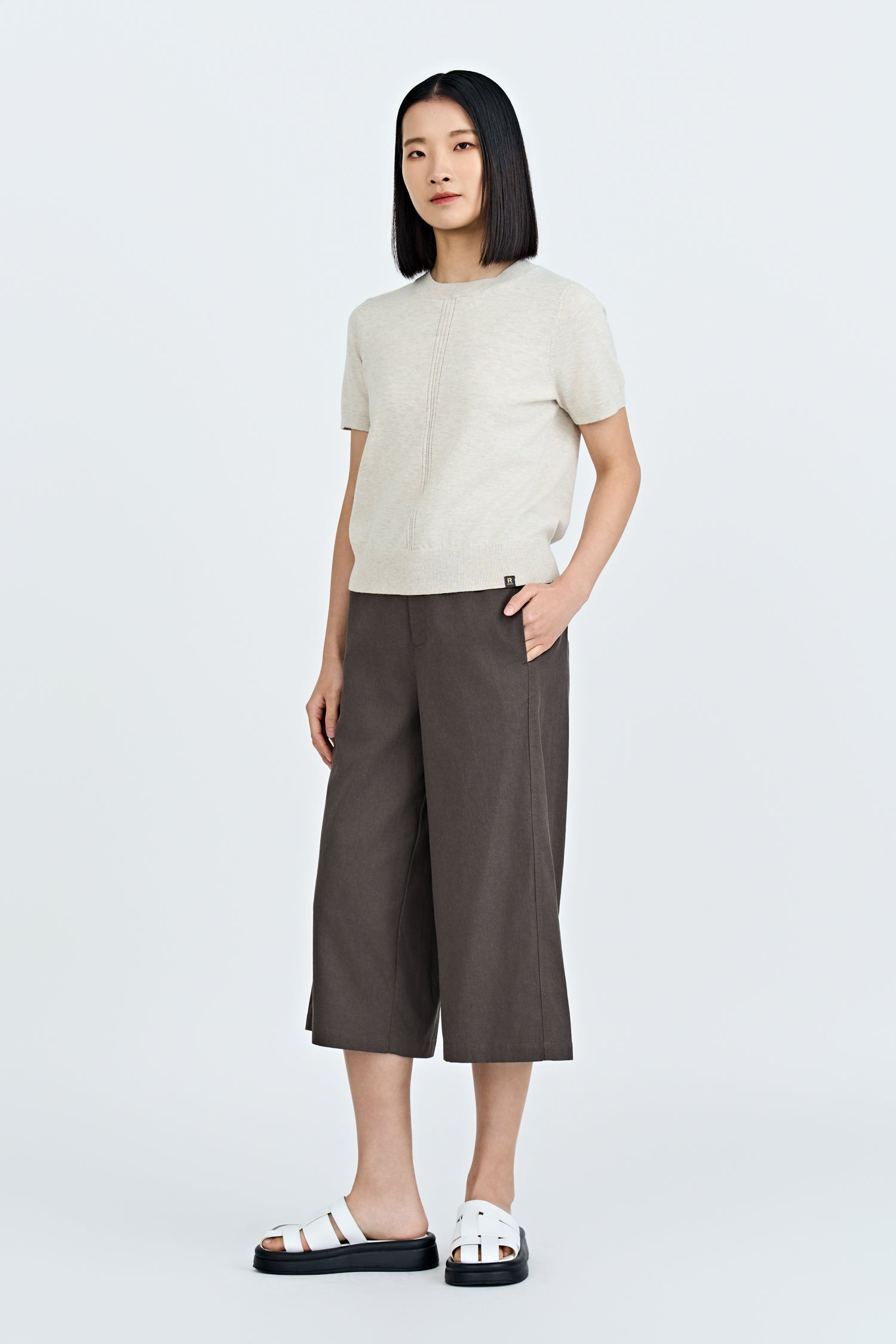 Double Button Midi Wide Leg Pants - Charcoal