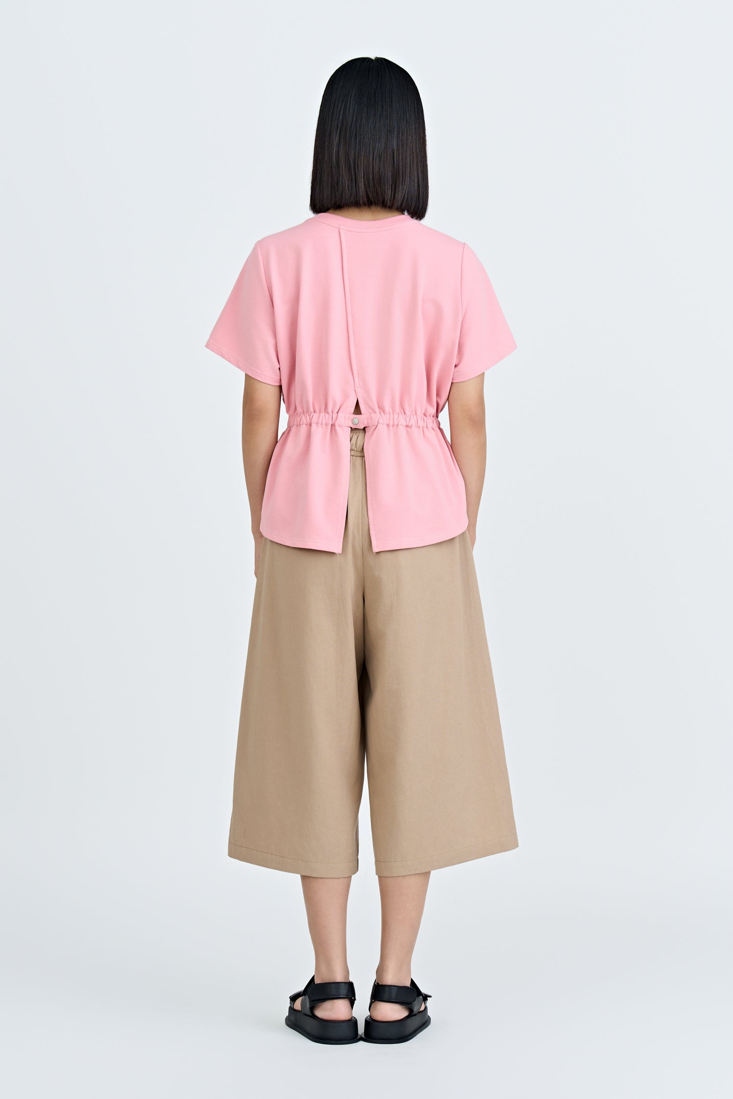 Double Button Midi Wide Leg Pants - Khaki