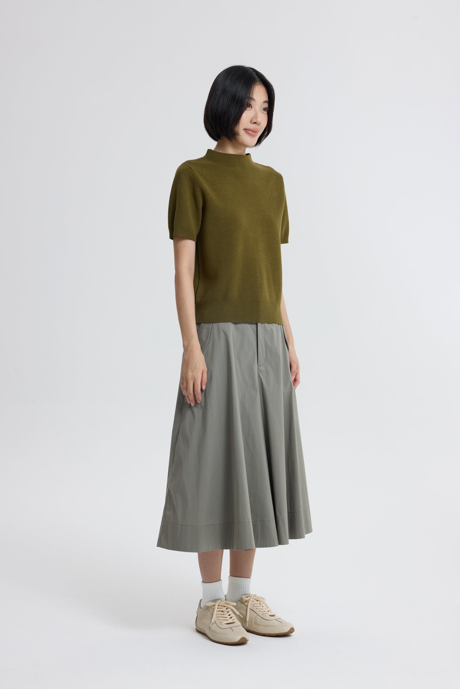 Flap Pocket Flare Pants - Khaki Green