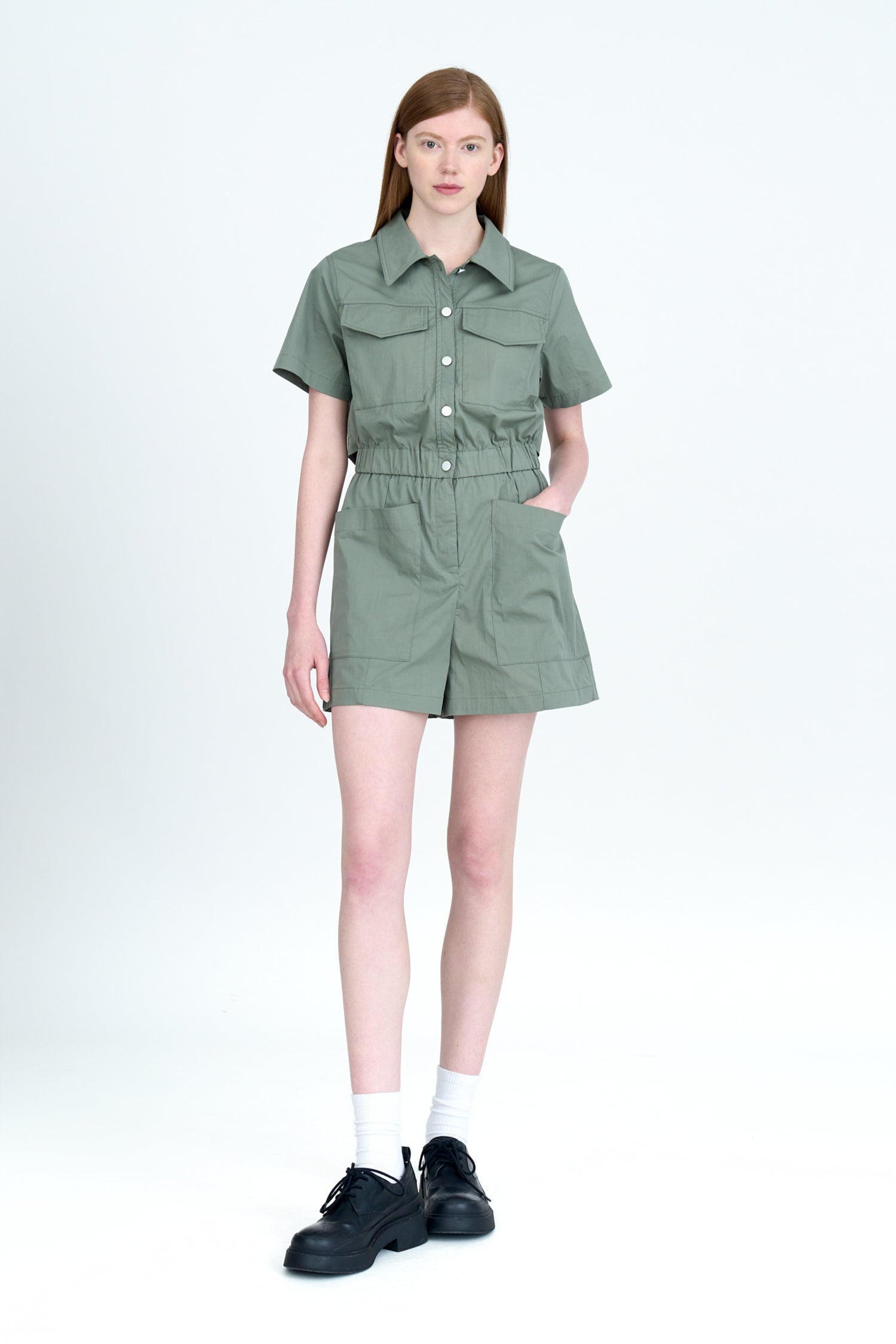 Patch Pocket Romper - Khaki Green [AT]