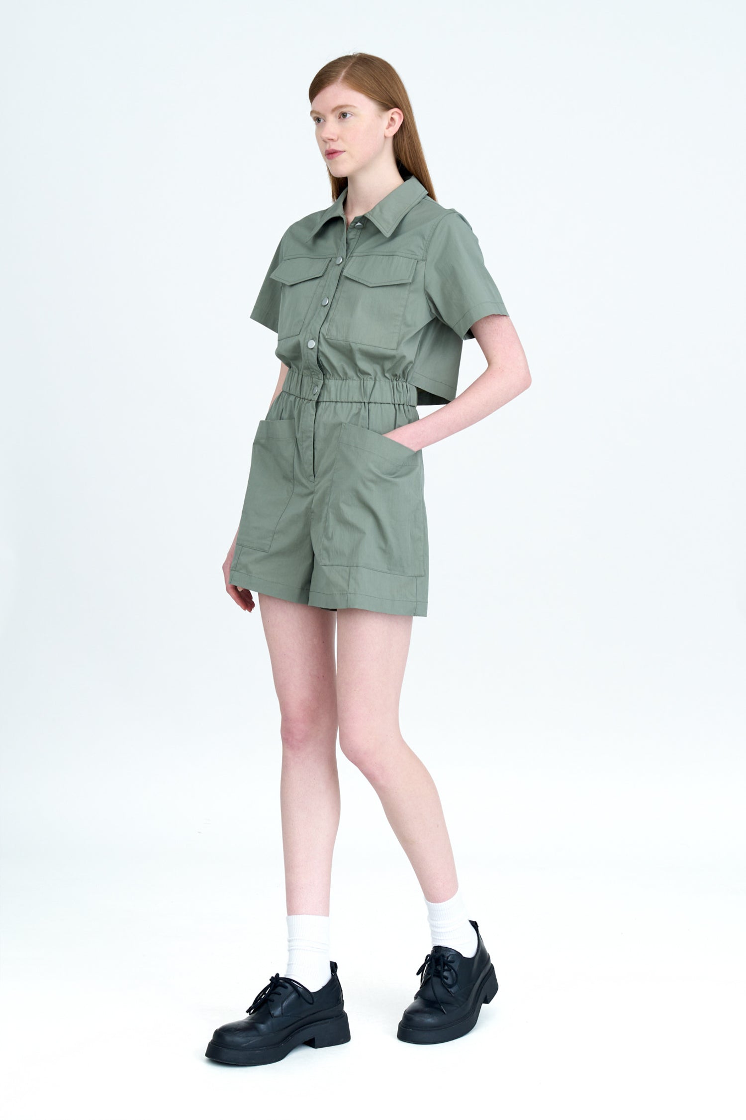 Patch Pocket Romper - Khaki Green [AT]